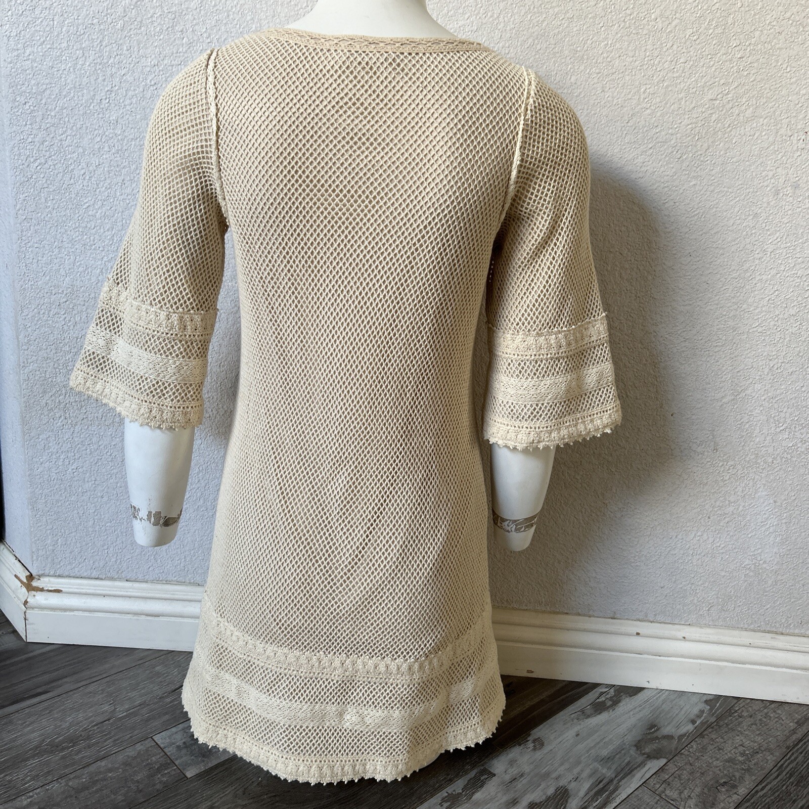 VTG 1970s Crochet Sheath Dress Short Sleeves Knit Size 8