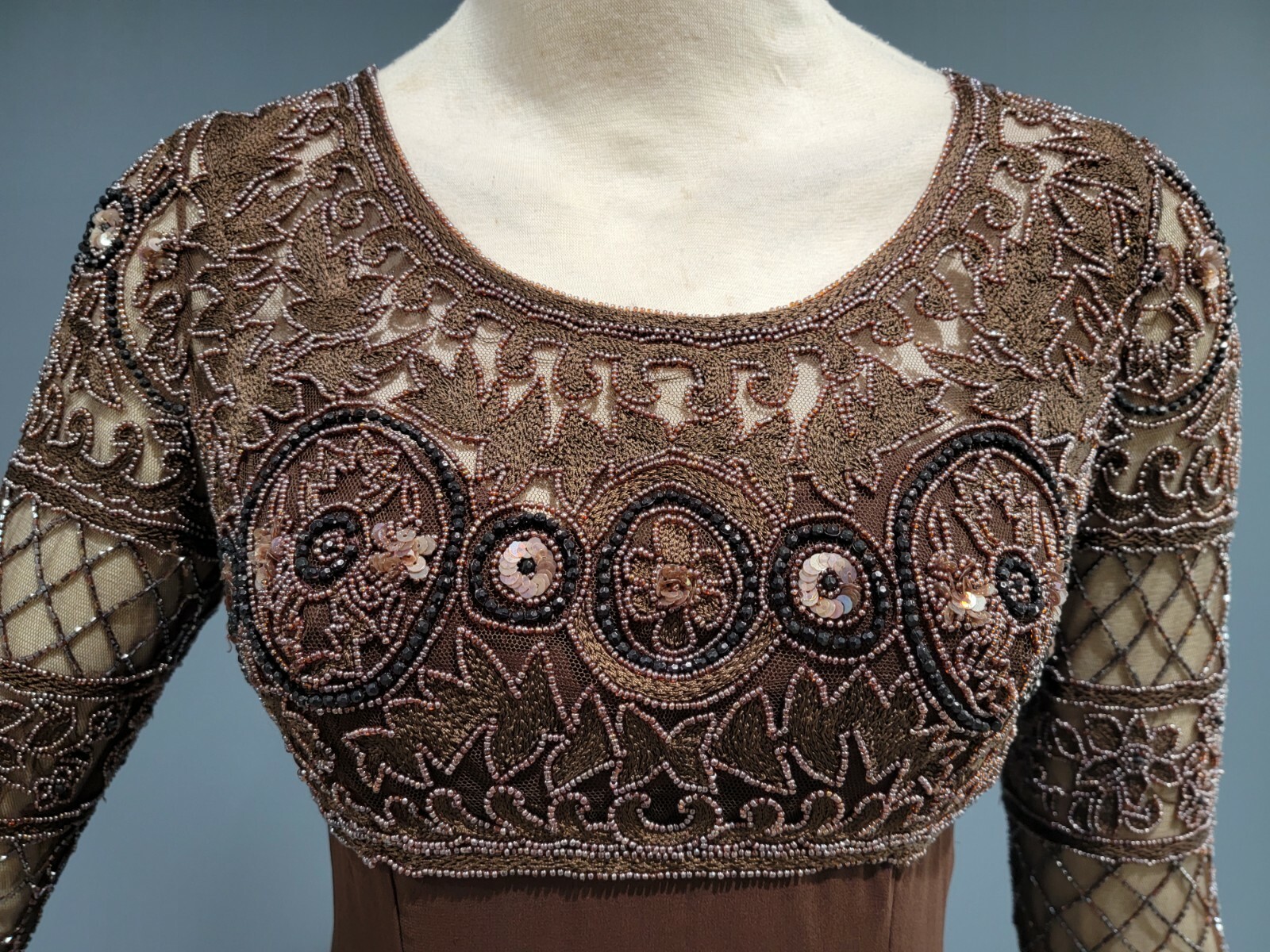 Vintage NAEEM KHAN Riazee for Neiman Marcus brown silk sequin dress 4