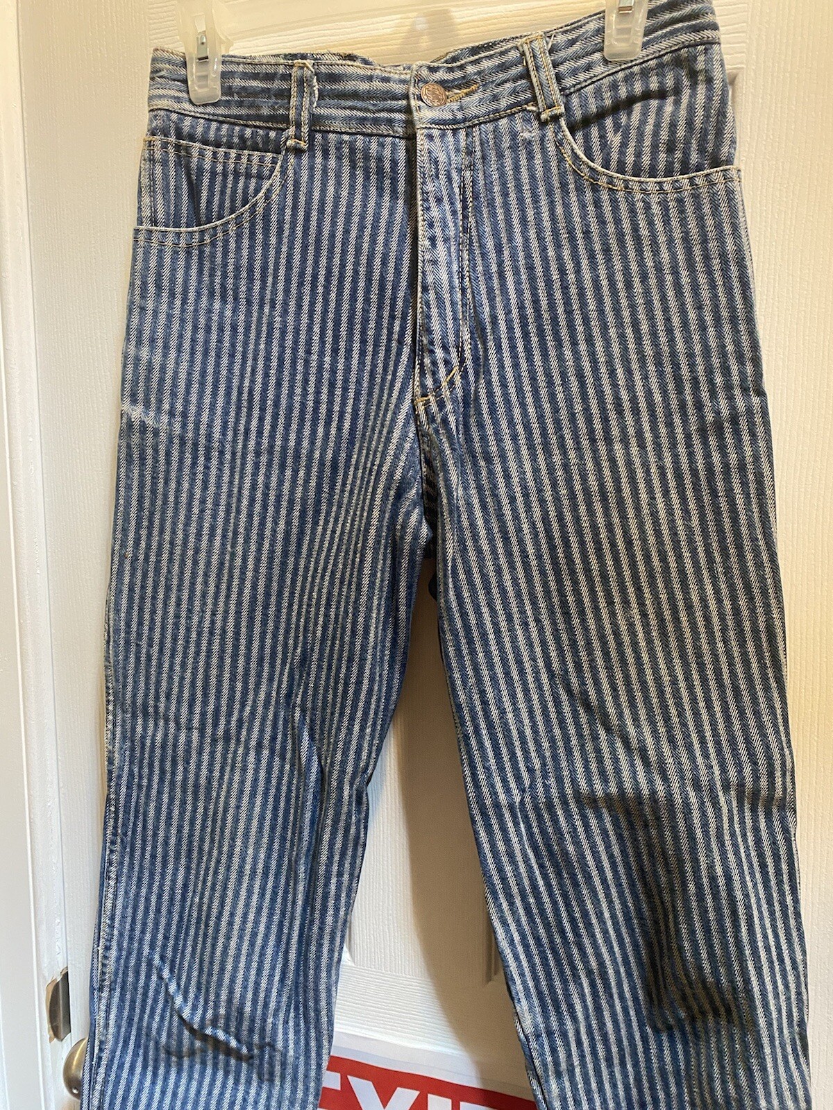 VTG 1980s High Waisted Striped GASOLINE JEANS | Paris, France | 100% Cotton | 28