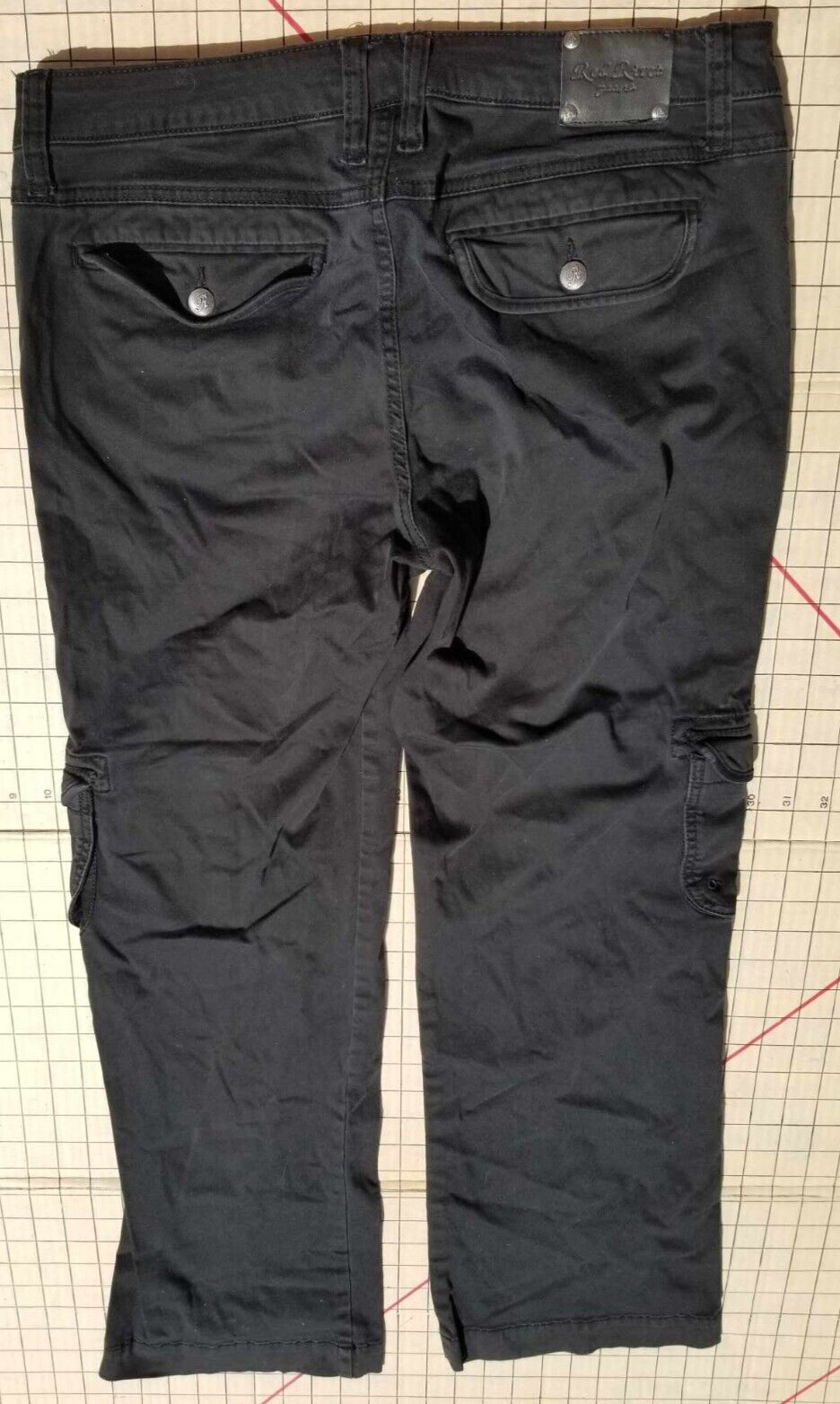 VINTAGE RED RIVET JEANS Black Size 16 Cargo Pockets 1990’s Emo Goth Punk