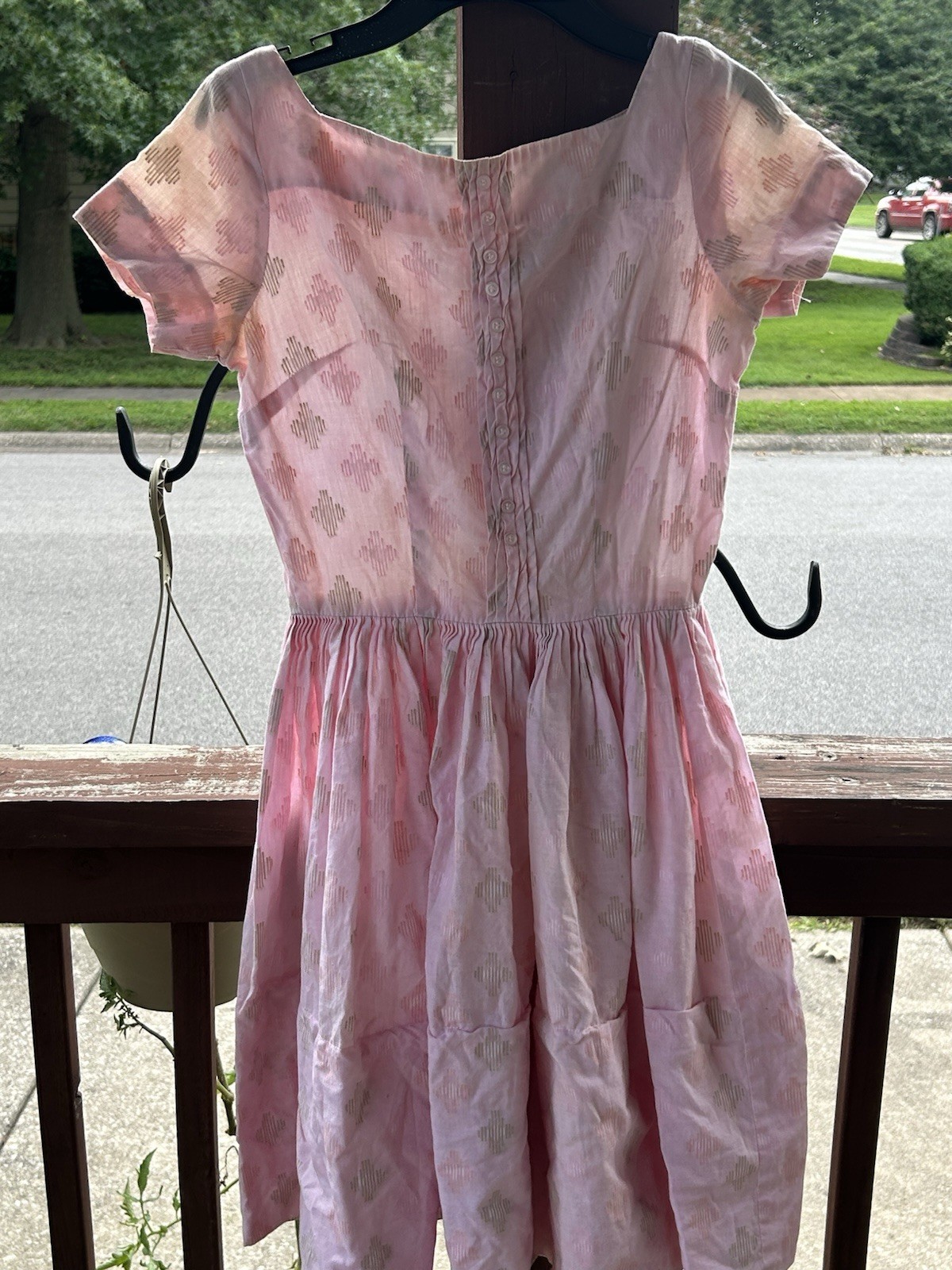 Jonathan Logan Pink & White Fit & Flare Vintage Dress, Short Sleeve