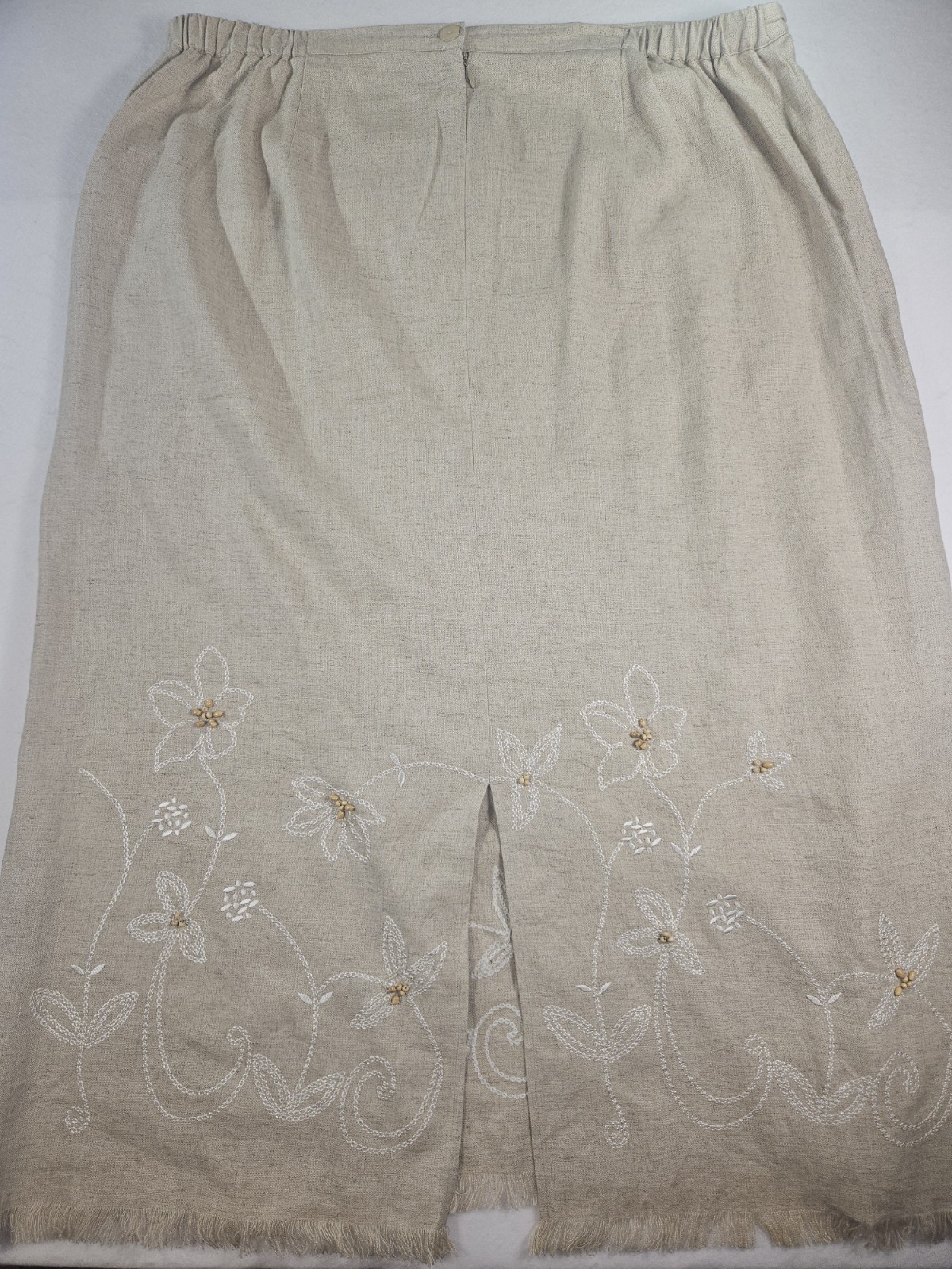Requirements Woman Vintage Tan Beaded Embroidery Eyelet Linen Blend Maxi Boho 1X