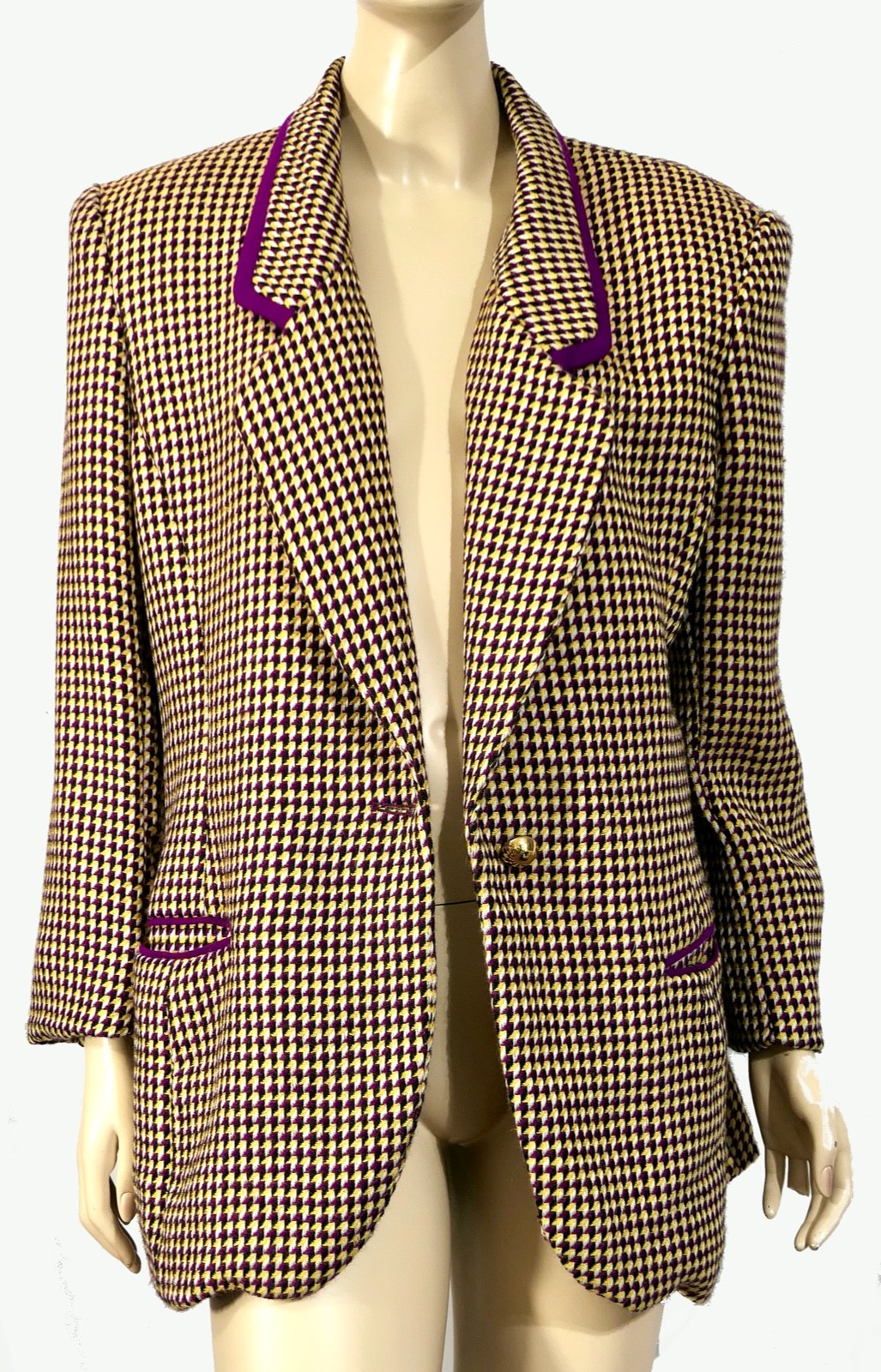 Retro Vintage 70s ACTWU Mod Tahari Wool Blend Blazer Jacket Purple Yellow L