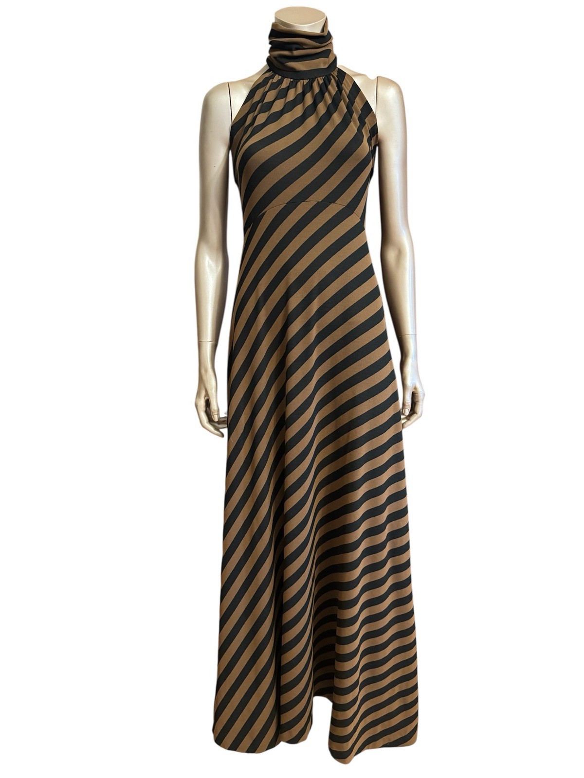 Vintage 1970s Striped High Neck Dress Sexy Open Back And Matching Jacket