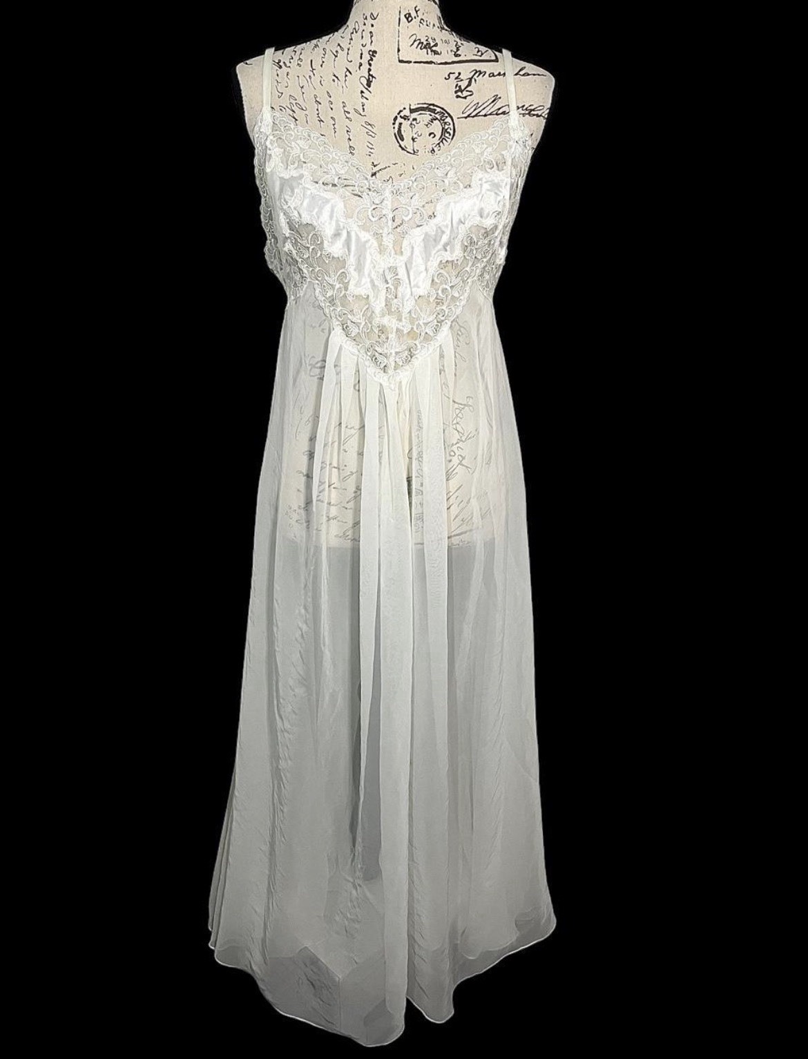 Vintage Victoria’s Secret Ivory Lace Maxi Slip Dress L 90s Y2K Bridal Sheer