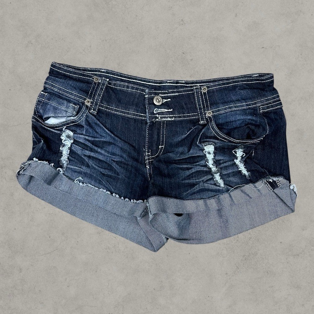 Blue Asphalt Denim Shorts Womens 5 Blue Y2K Mini Micro Grunge 2000s Thigh High