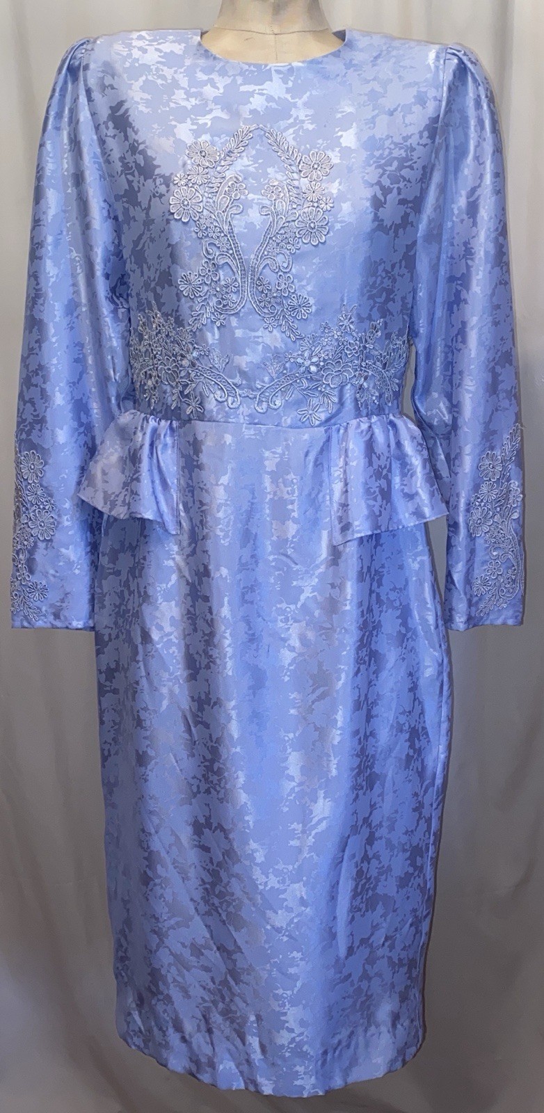 CC Courtenay Vintage 1990’s Brocade Satin Peplum Dress With Bridal Lace 10 Px