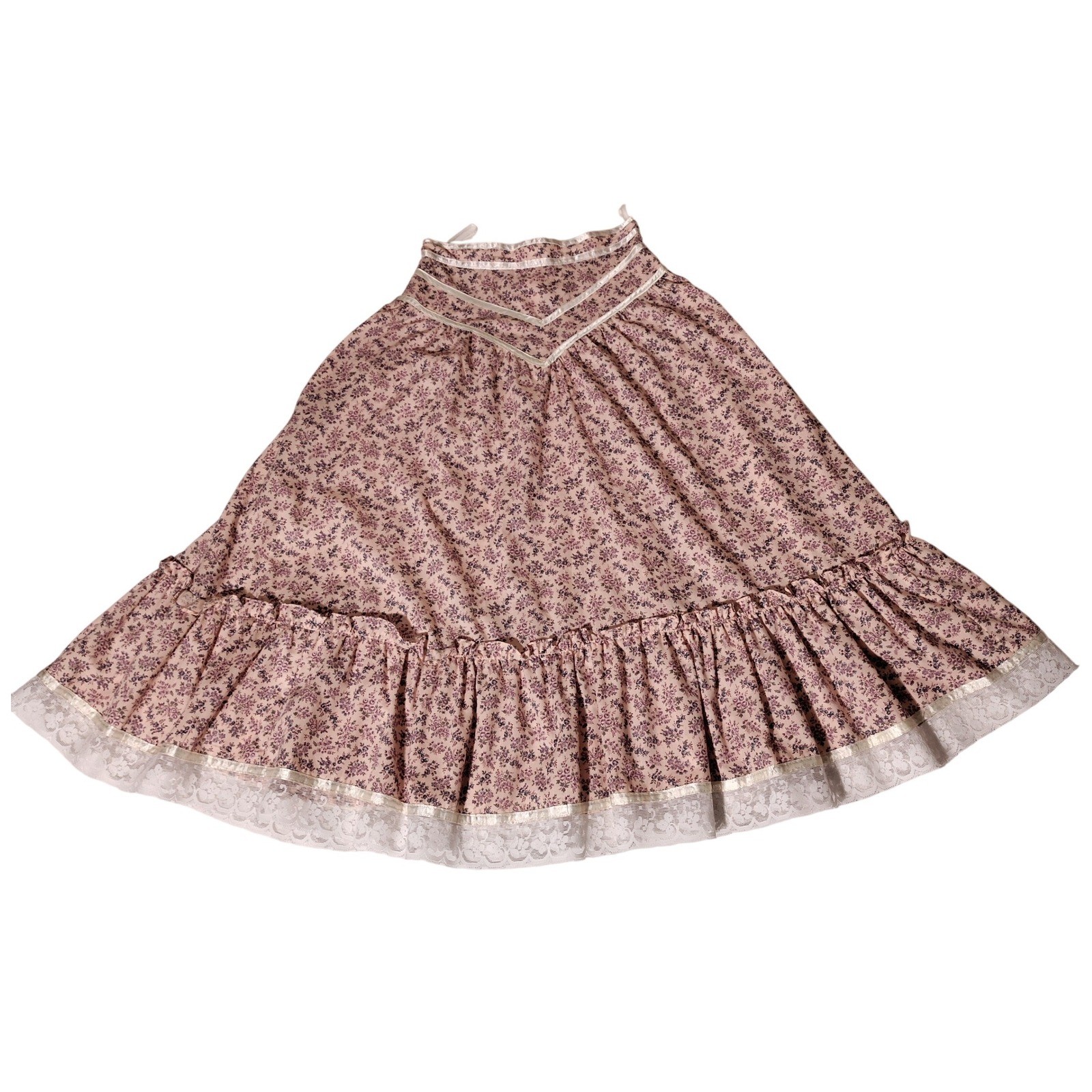 Jessica’s Gunnies San Francisco Floral Prairie Skirt Pink Lace Trim (23″ Waist)