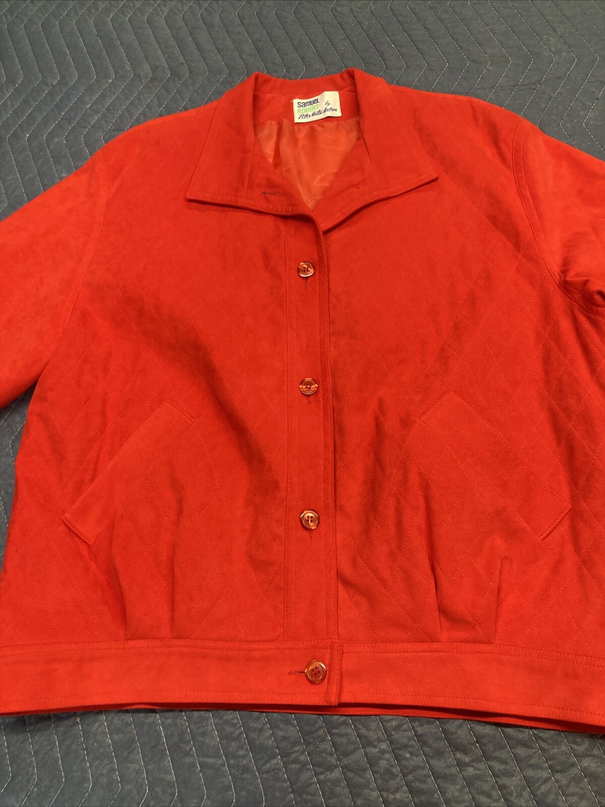 Vtg Samuel Robert by Peter Hatsi Androu Ultra Suede 14 Jacket Red Quilted Bomber