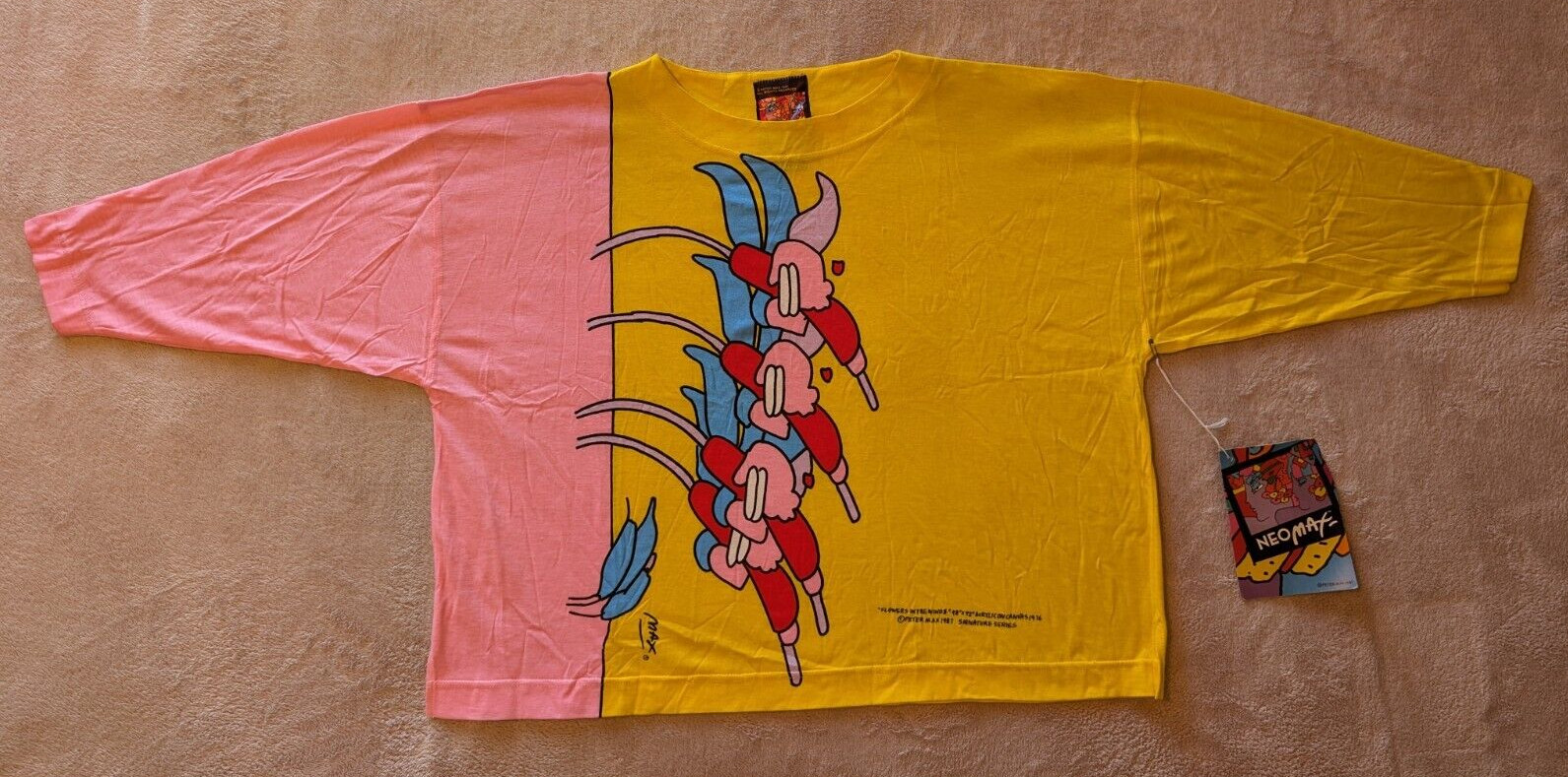 New Vintage 1987 Neomax Peter Max Flowers in the Wind II Shirt Size L