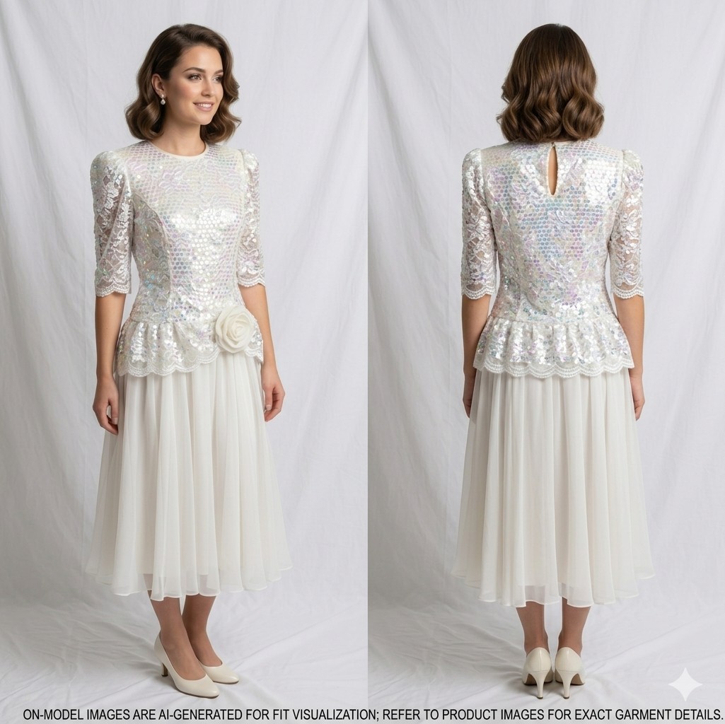 Vintage 80s Lisa Michaels Iridescent Sequin Lace Cocktail Dress Petite 8 USA