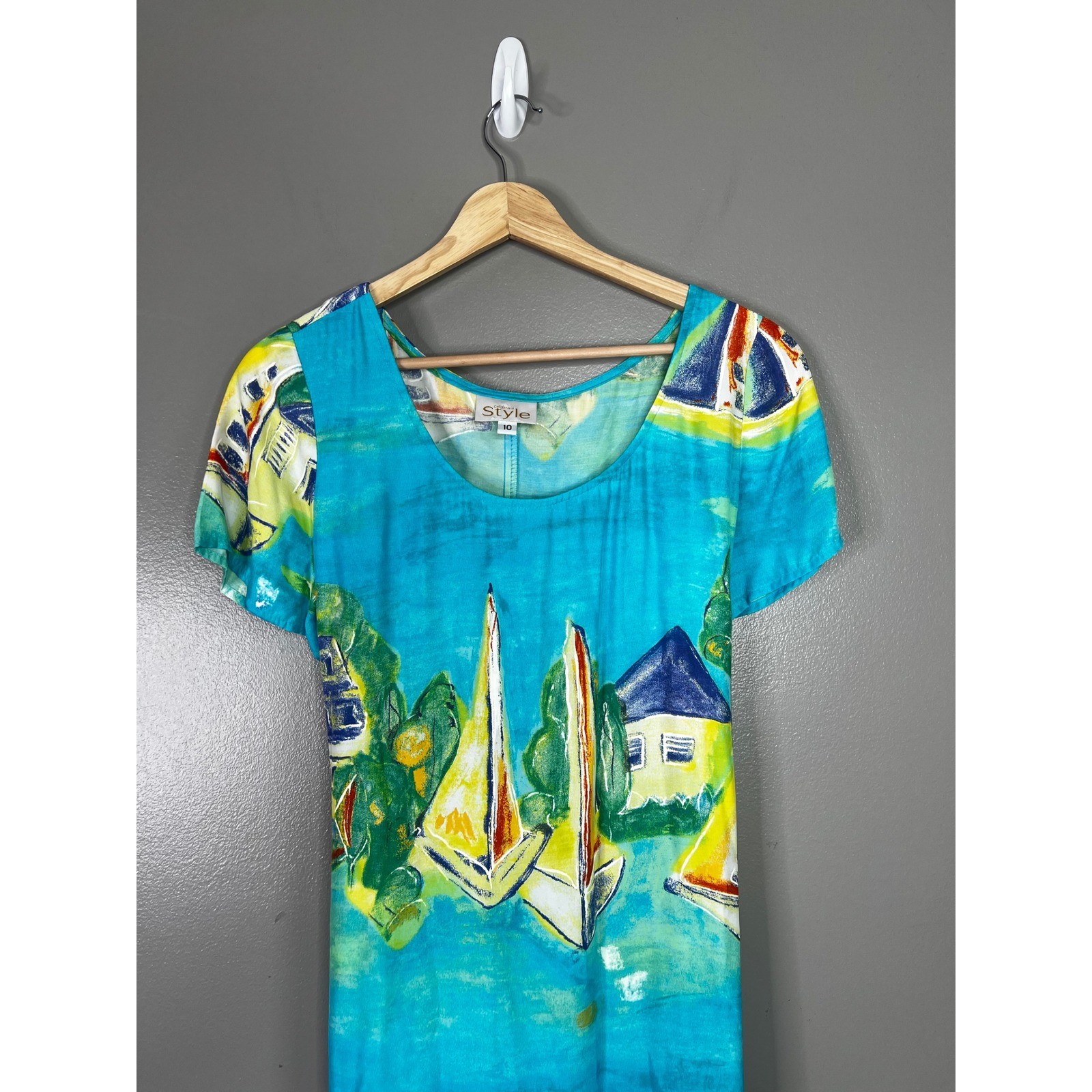 Vintage 80’s 90’s maxi dress sailboat print resort wear beach vacation cruise