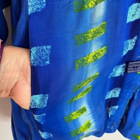 Vintage 90s ART TO WEAR Top Women Medium Blue Urban Chic Abstract Pockets Tunic
