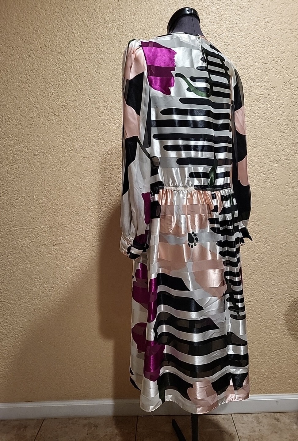 Jackie Taub Womens Dress Multicolor Striped Midi 3/4 Sleeve size 10 vintage