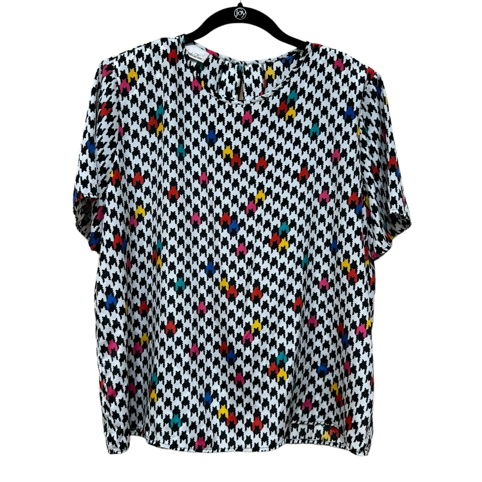 Vintage Houndstooth Colorful Blouse Shirt Top Penbrooke Lane 80’s Keyhole Large