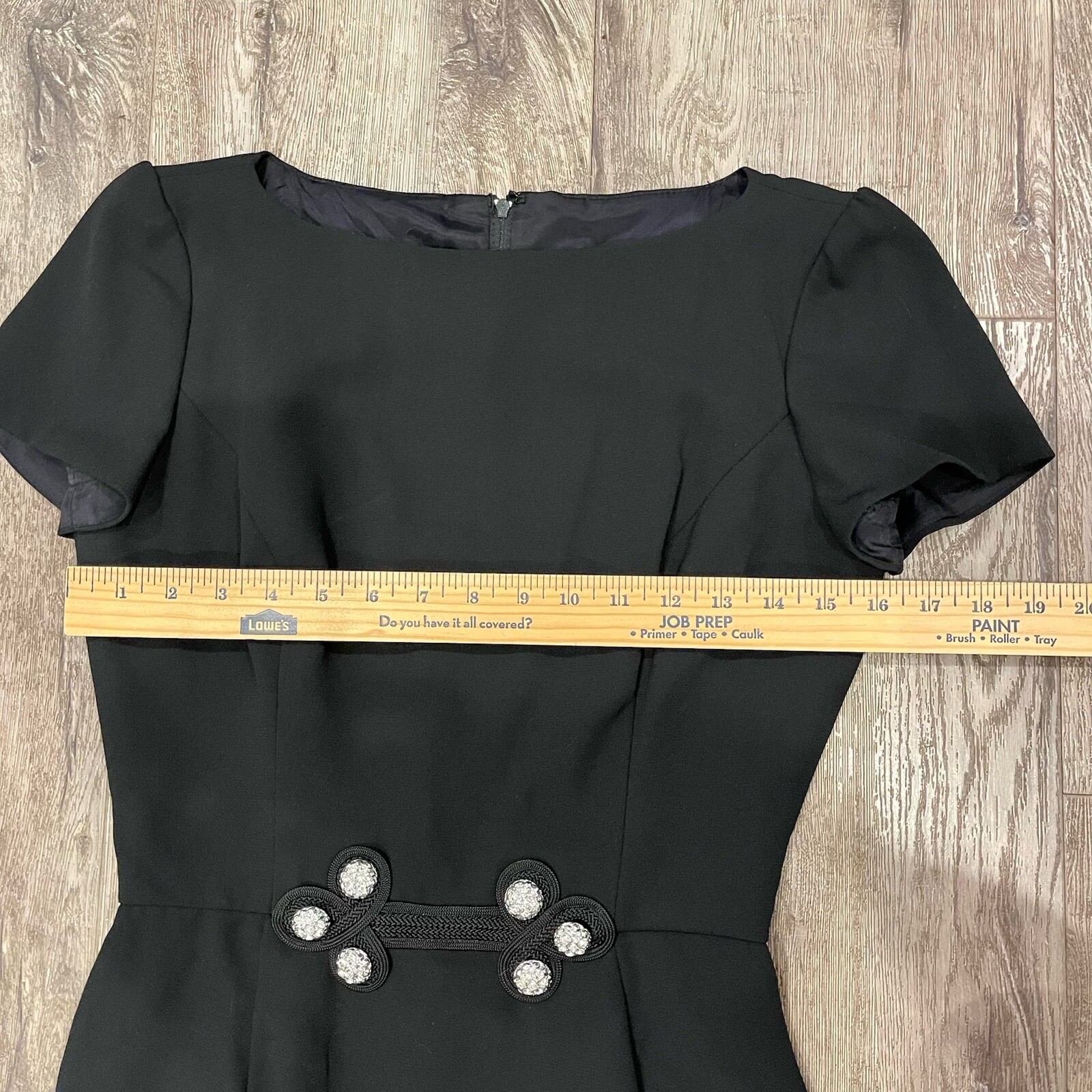 Vintage Francais Huey Waltzer Black Sheath Dress 4 Rhinestone Cocktail Elegant