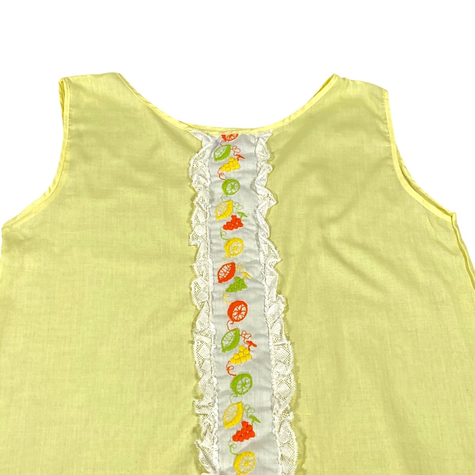 Vintage Nightgown Womens L Yellow Sleeveless Embroidery Lace Rushed Hem Modest