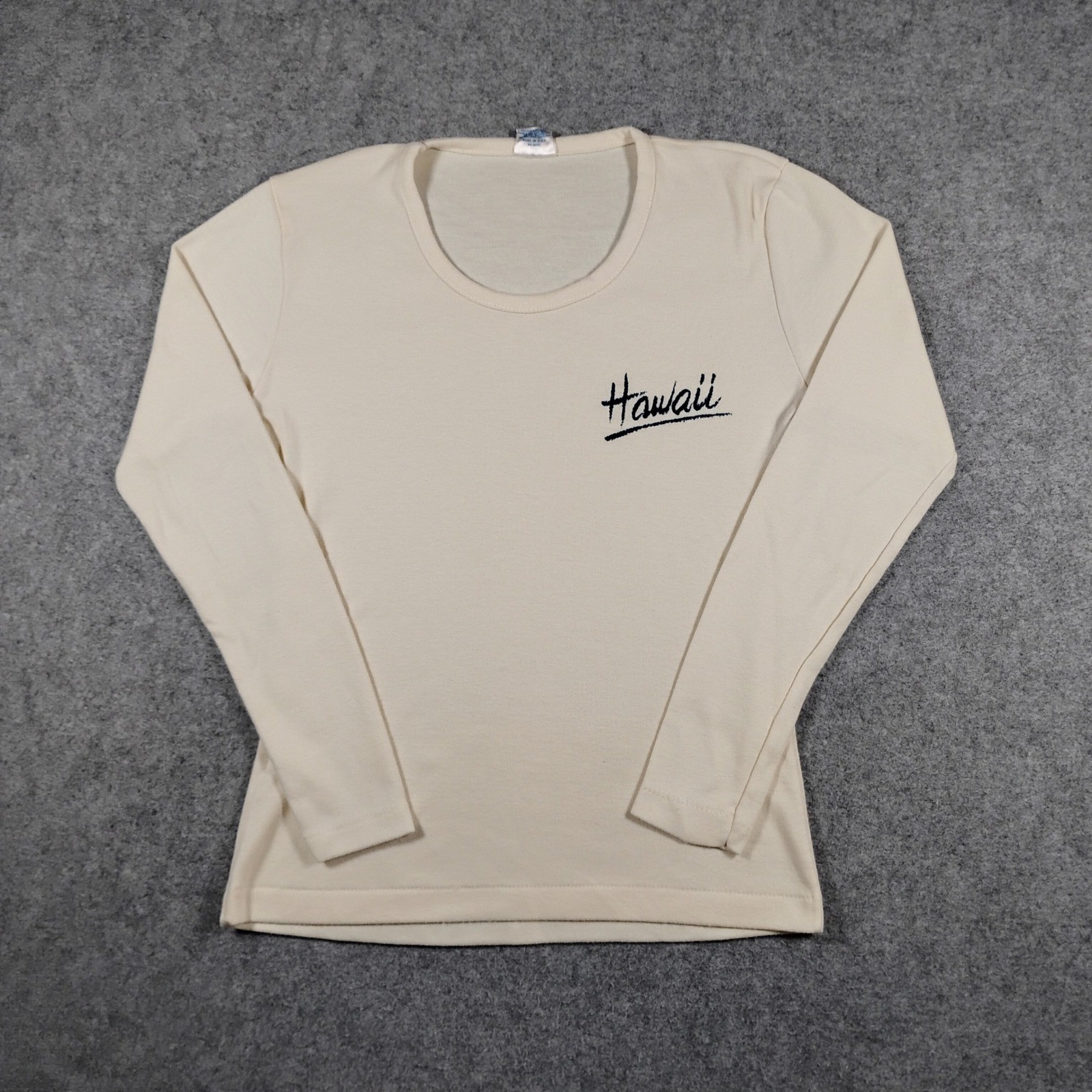 Vintage Fun-Tees Hawaii Scoop Neck Long Sleeve T-Shirt Cream USA Made Size M 80s