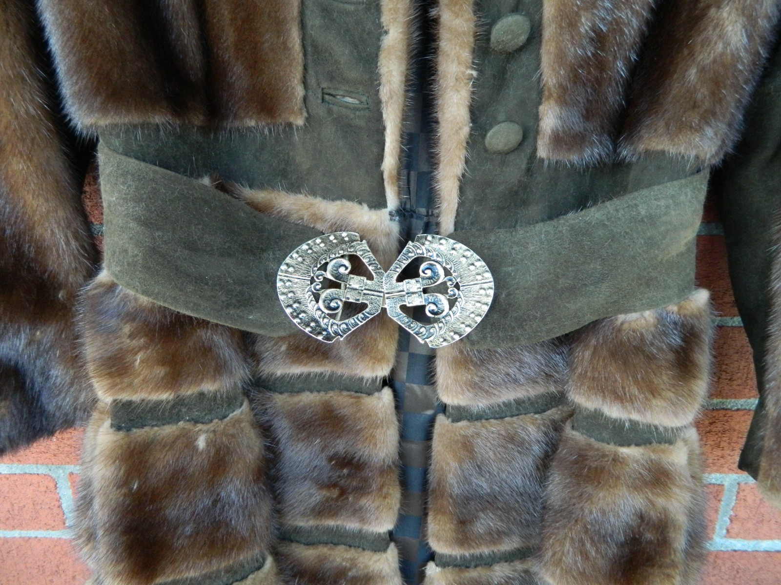 Vintage Real Mink Fur & Suede Metal Belted Coat Mod Paneled Design AS IS Medium
