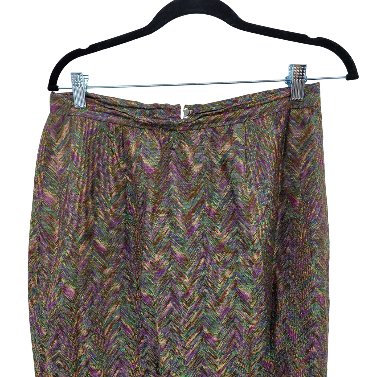 Womens 80’s Power Suit 8 Skirt Set Rainbow Chevron Psychedelic Twill Button