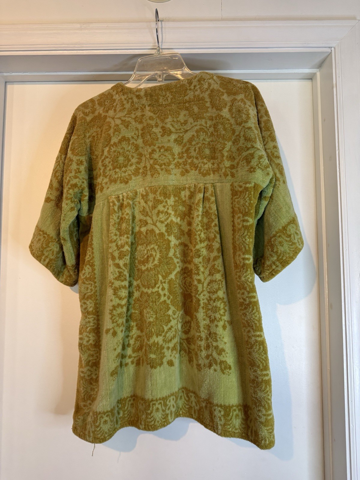 Vintage Her Majesty Green Cover Up Robe Terry Pockets 3/4 Sleeves Zip Up