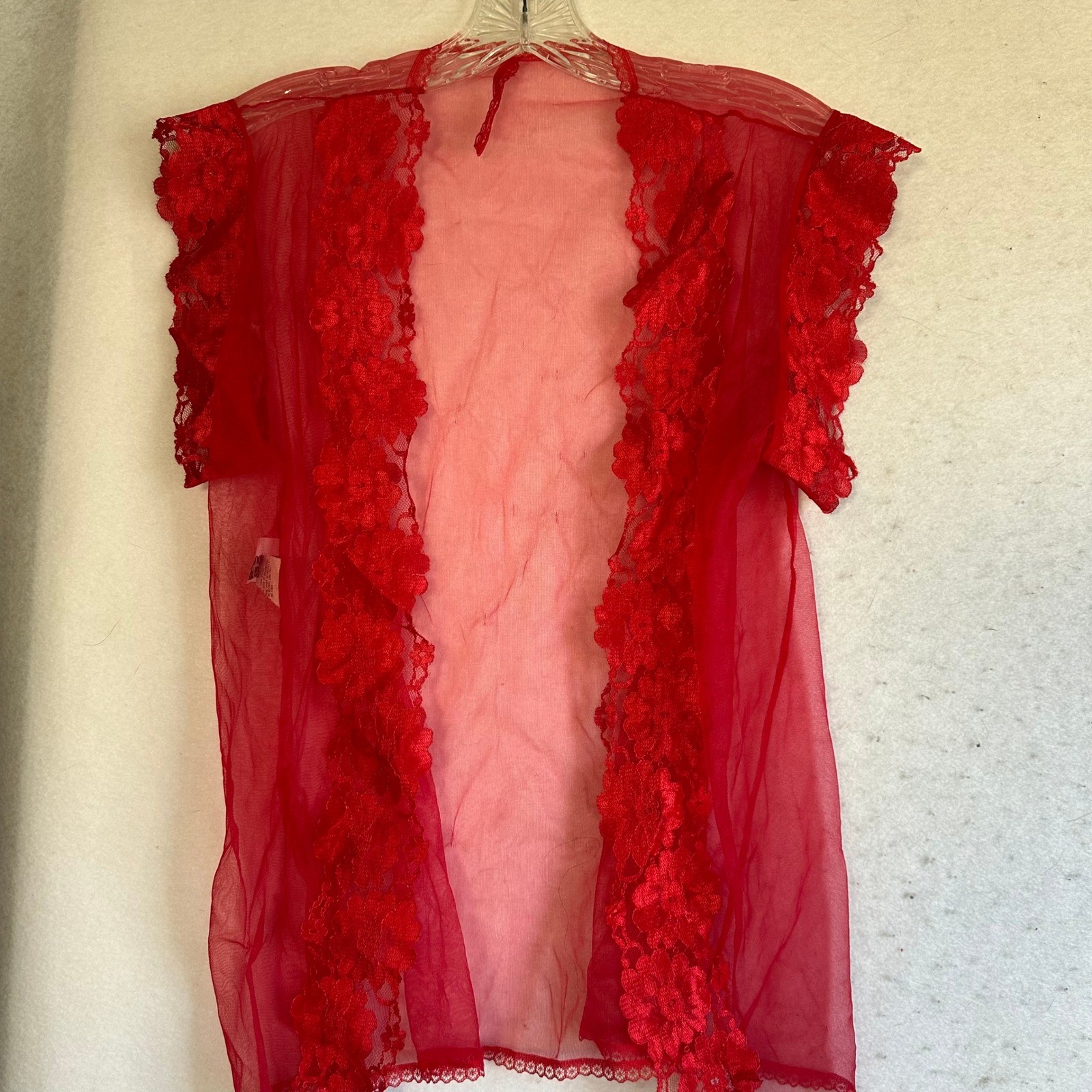 Vintage Alana Gale Red Lace Teddy Bodysuit and Sheer Mesh Robe Set Small 37014
