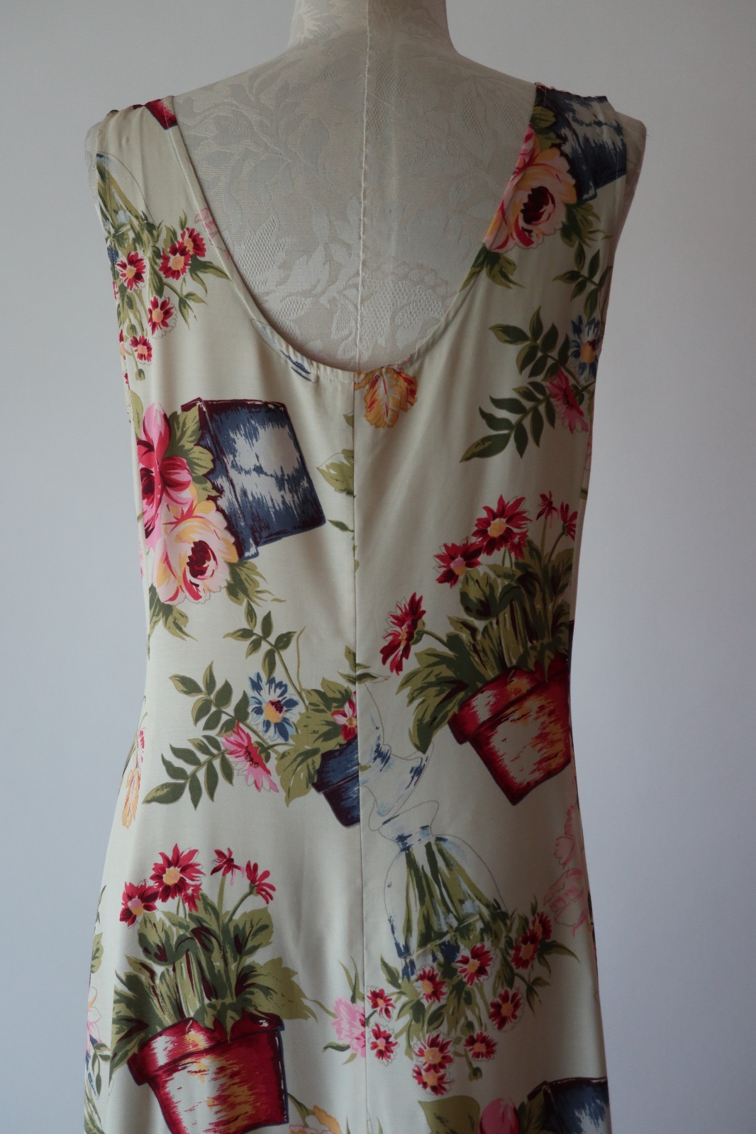 90s Vintage Pastel Garden Plants Pots Sleeveless Long Maxi Sundress Women S M