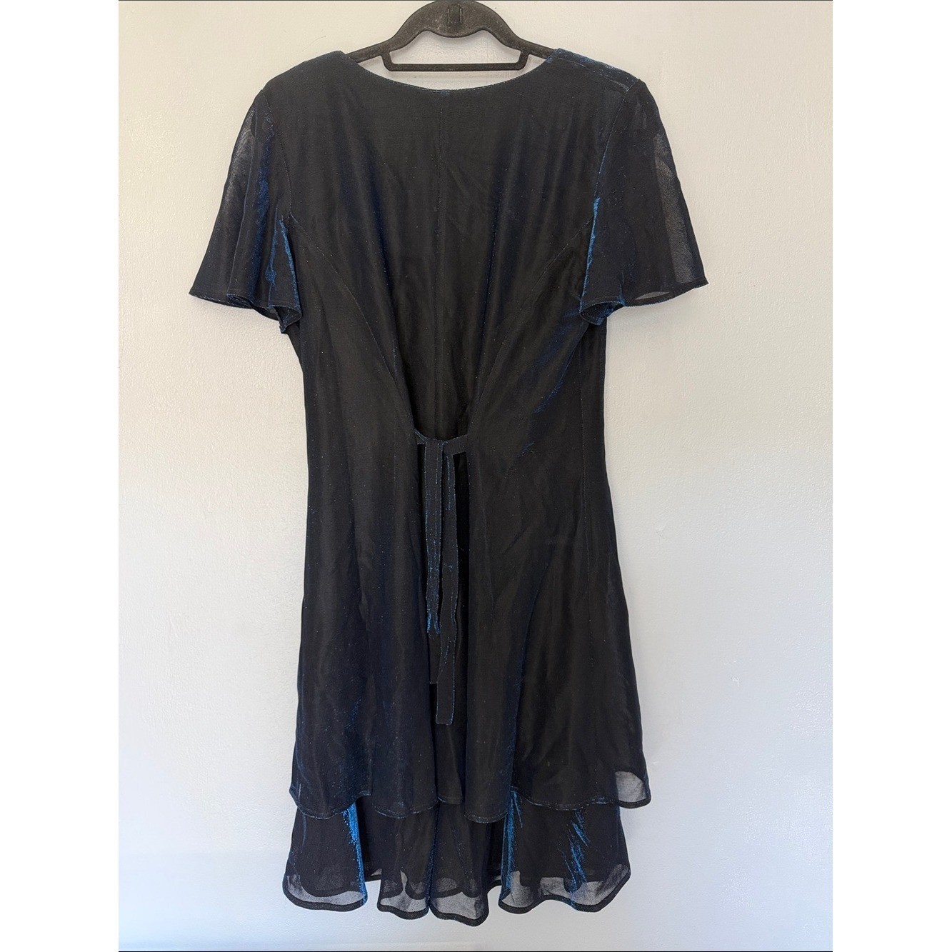 Molly Malloy Evening Black Sheer Overlay Dress Subtle Blue Sheen Fairy Celestial