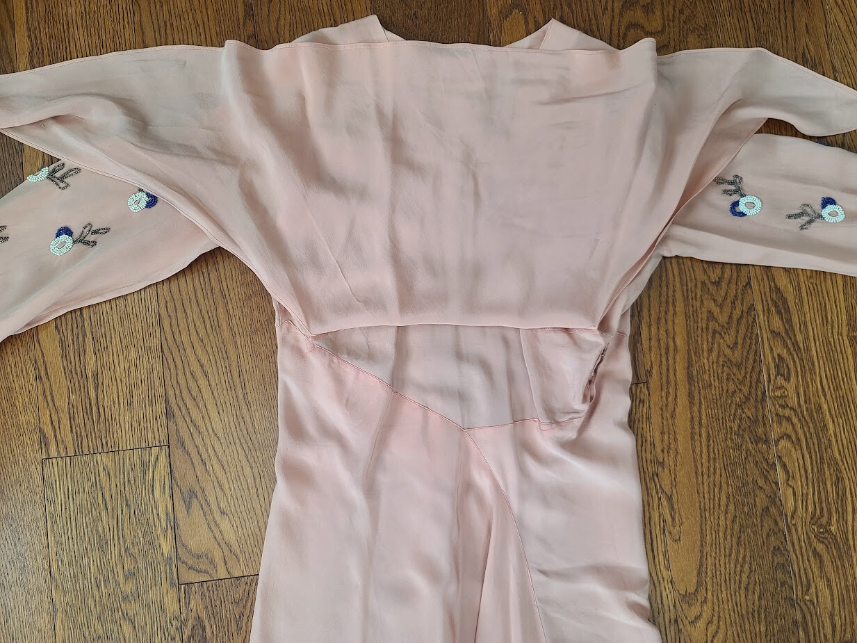 Vintage 1940s Pink Dress Beading on Sleeves Interesting Construction Adjustable