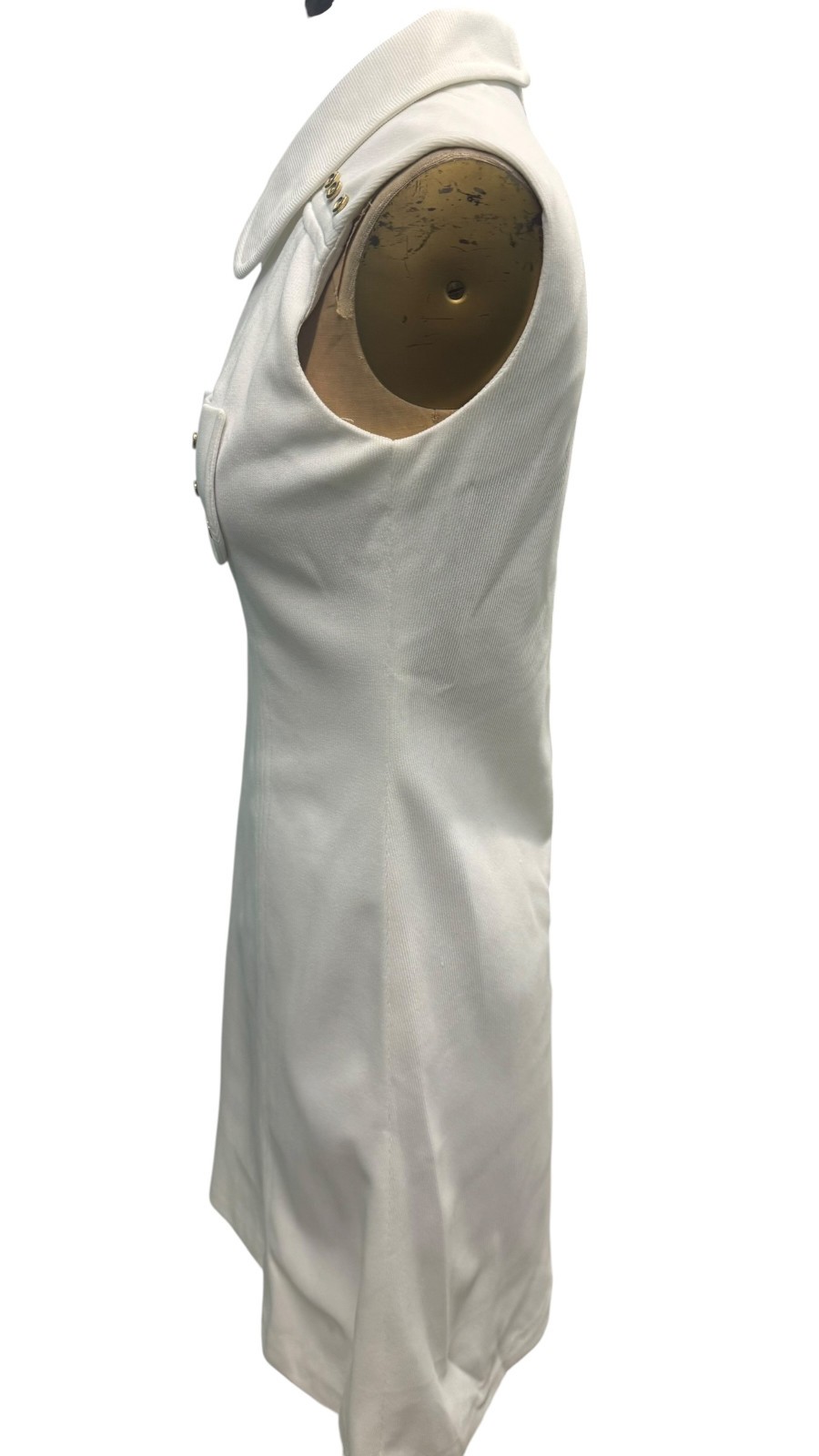 Vintage 70s Marty Gutmacher White Sleeveless Poly Knit Dress S/M