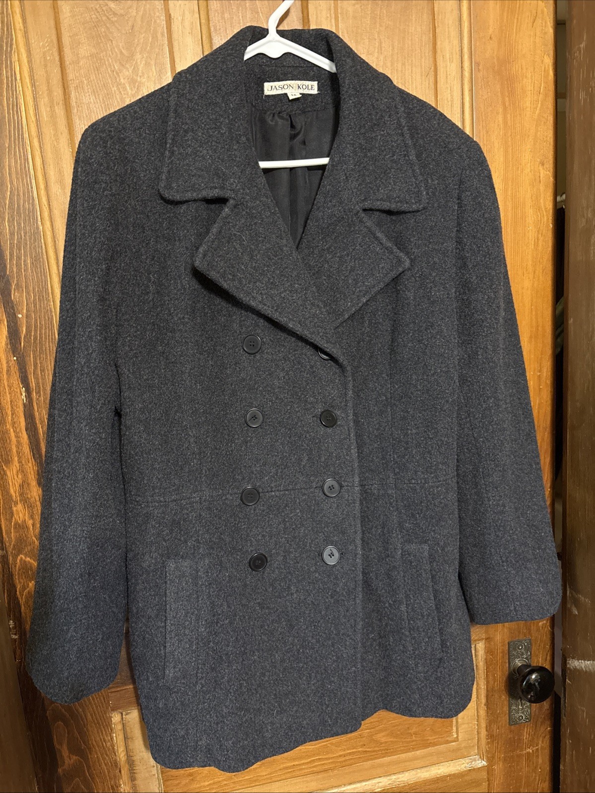 Nice Vintage Ash Black Double Button Down Jason Kole 100% Wool Woman’s Coat
