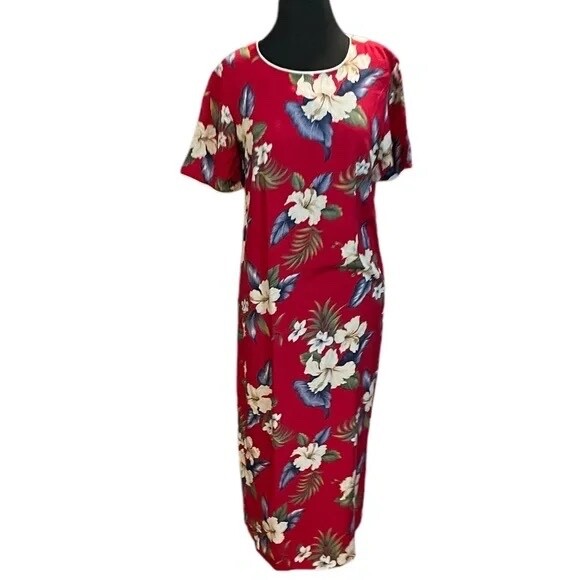 Iolani Hawaii Vintage 80s Red Multicolor Floral Print Maxi Women’s Dress Small