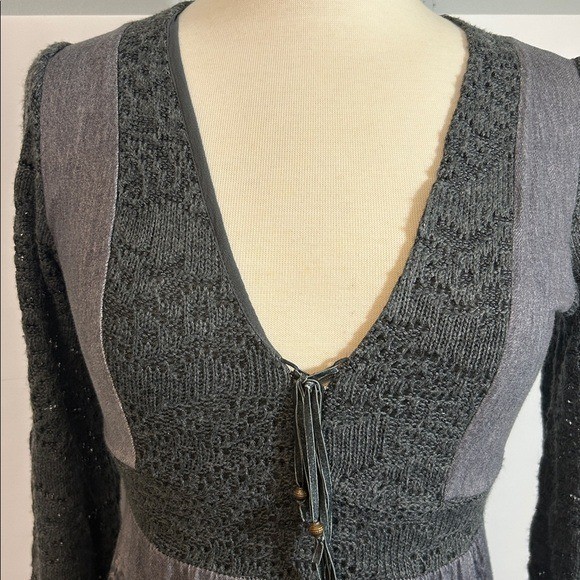 Dark Romantic Gothic Midi Dress Black Gray Knit Floral Damask Boho Vintage Style
