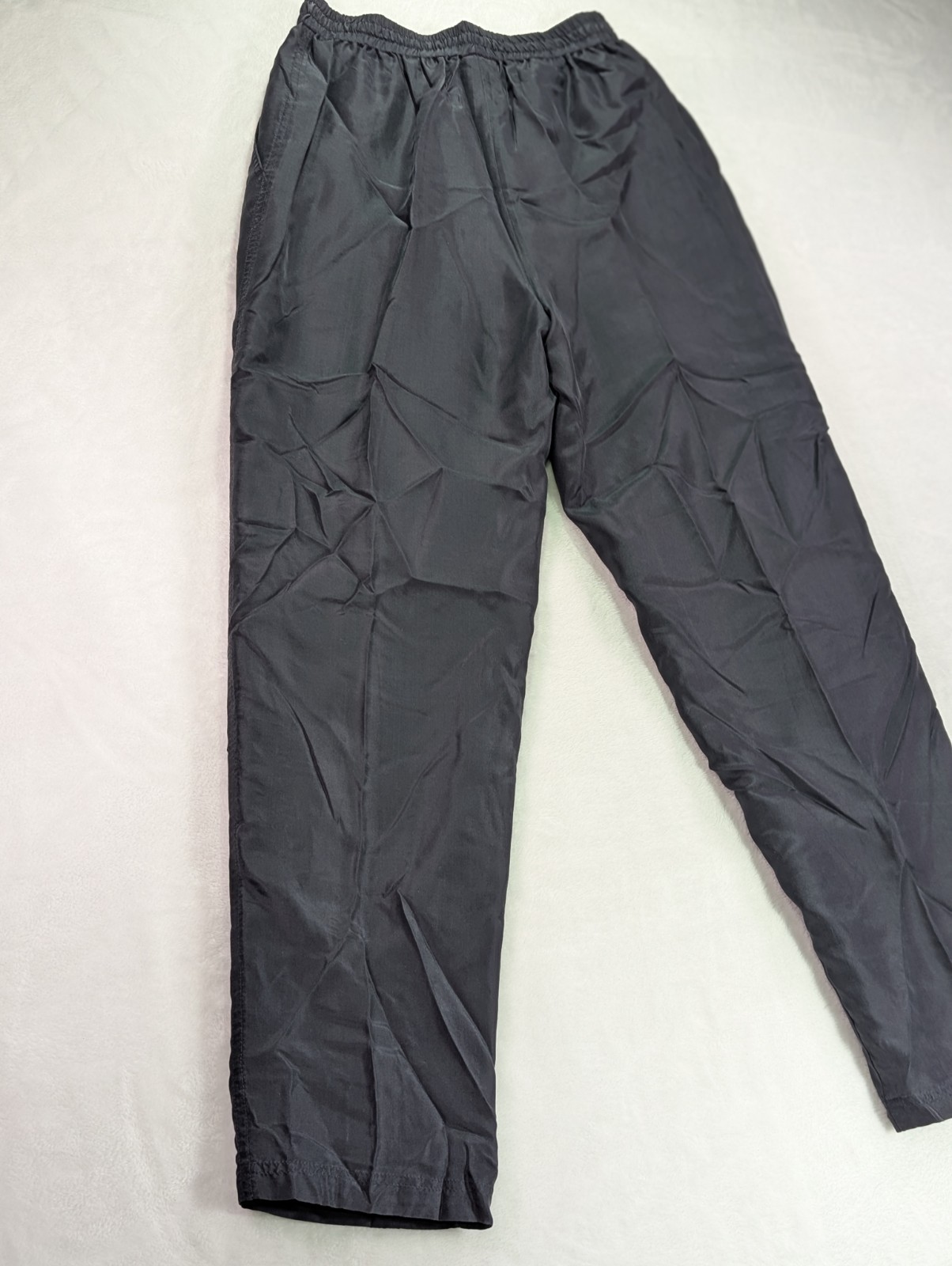 Vintage 80s Black Silk Track Pants Womens Size S Straight Leg Lined Pockets