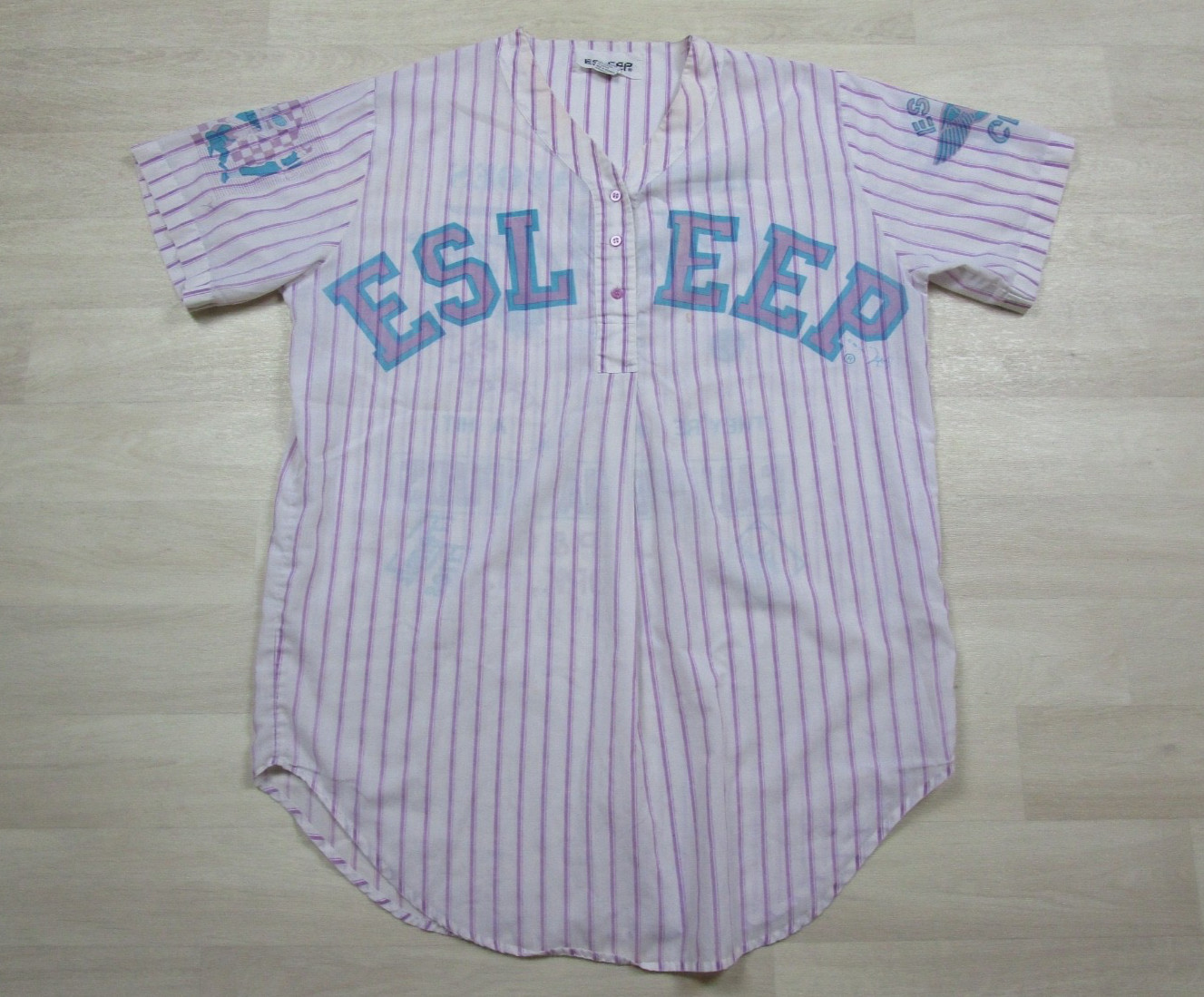 Vintage 80s ESLEEP Nightgown Striped Baseball Ballpark Nightgown 1988
