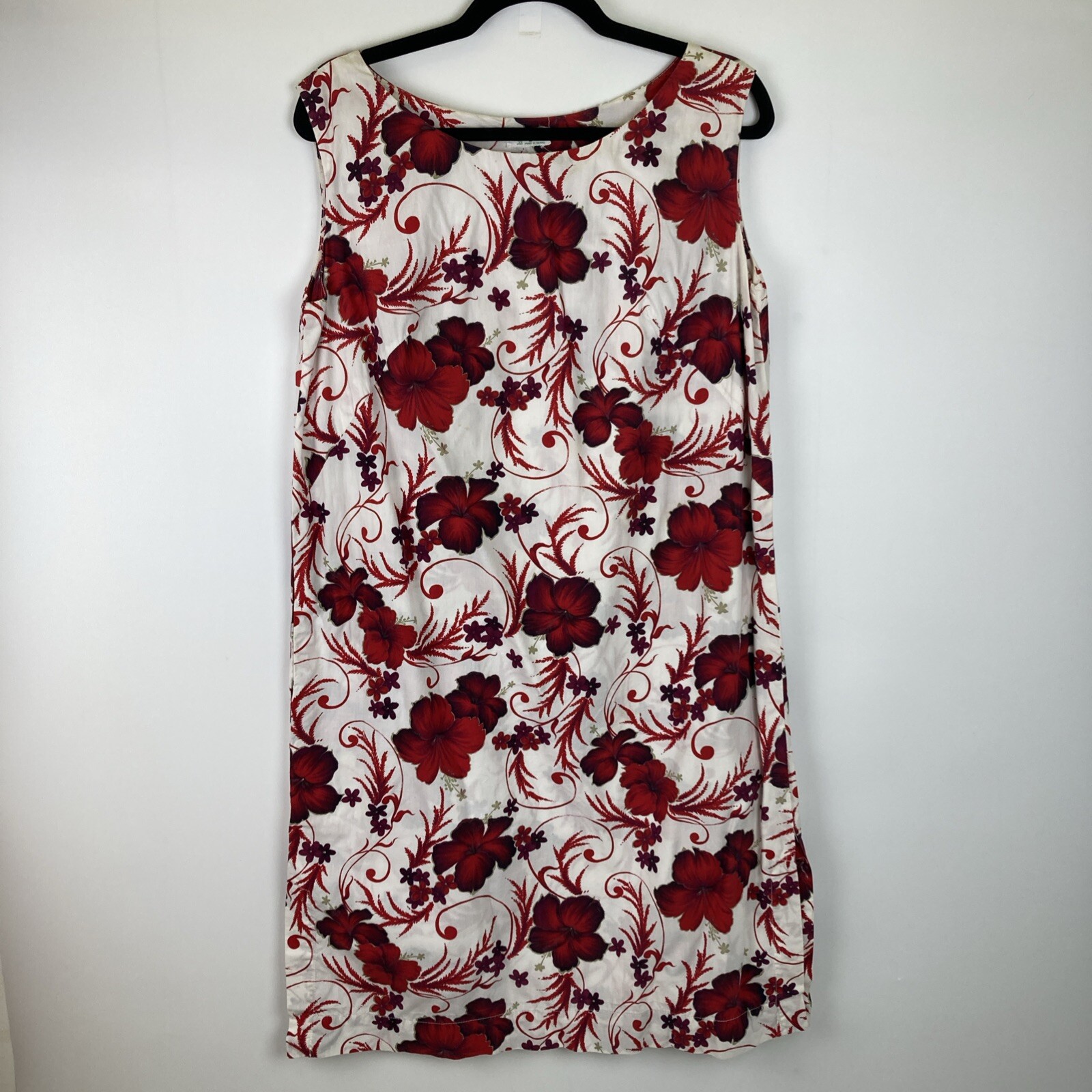 Vintage Hookano Hawaii Floral Dress Size Large 1960s Rust White Made In USA