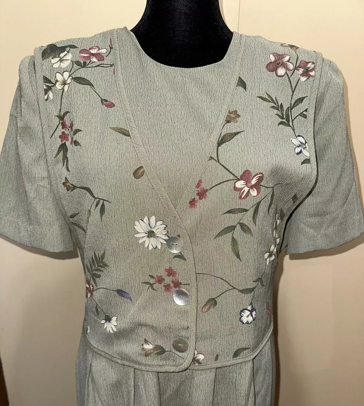 Vintage 80’s 90’s Miss Dorby Dress Women’s 12 Floral Career Green s113