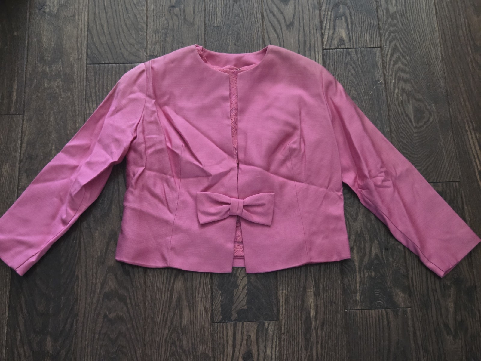2 Pc Pink Lace Shell & Cropped Jacket Set Bow Front Women’s Formal Occasion Suit