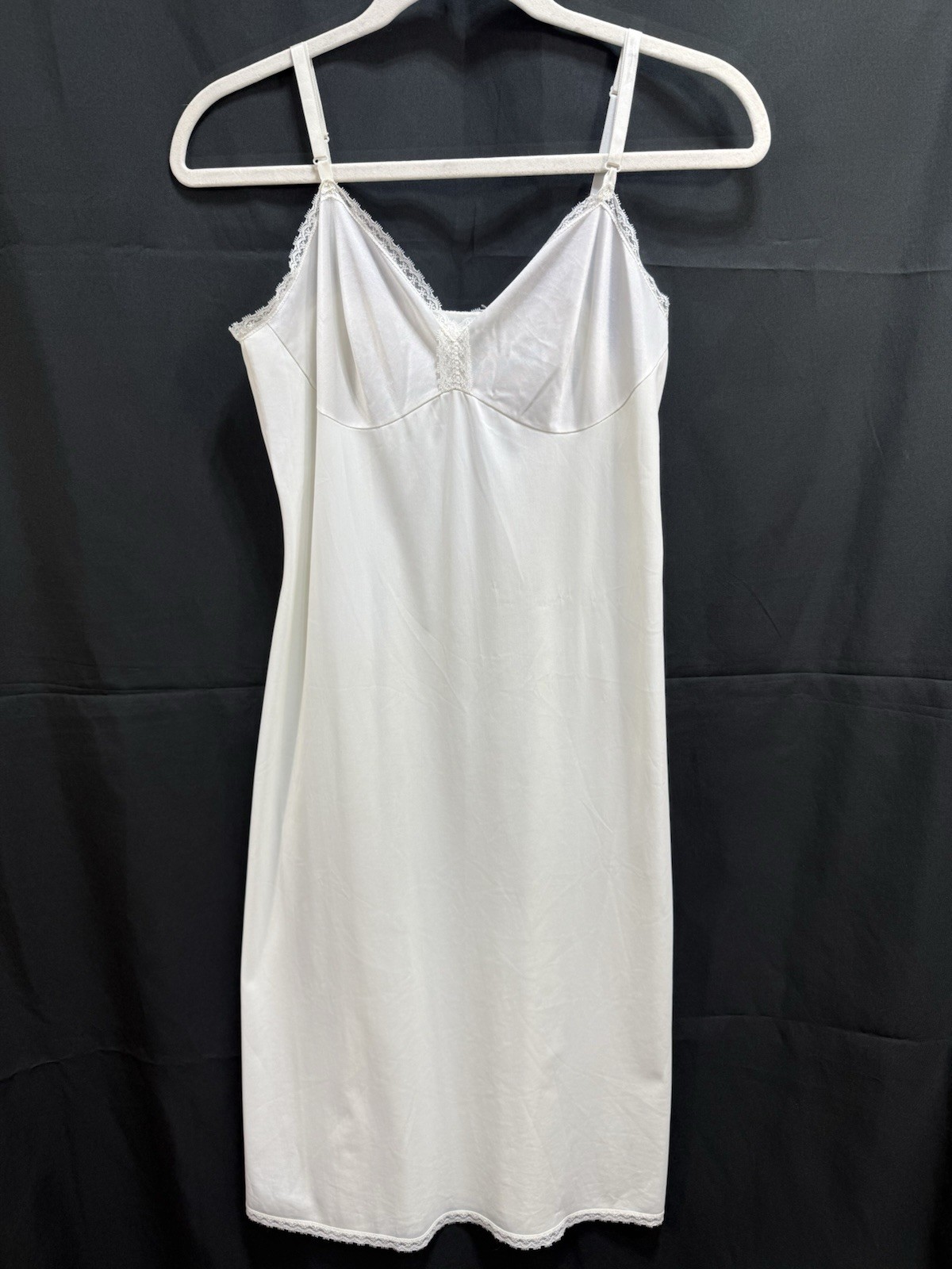 Vtg JC Penney MG 34/12 LL Whitesmoke Antron Nylon Long Full Slip Dress Side Slit
