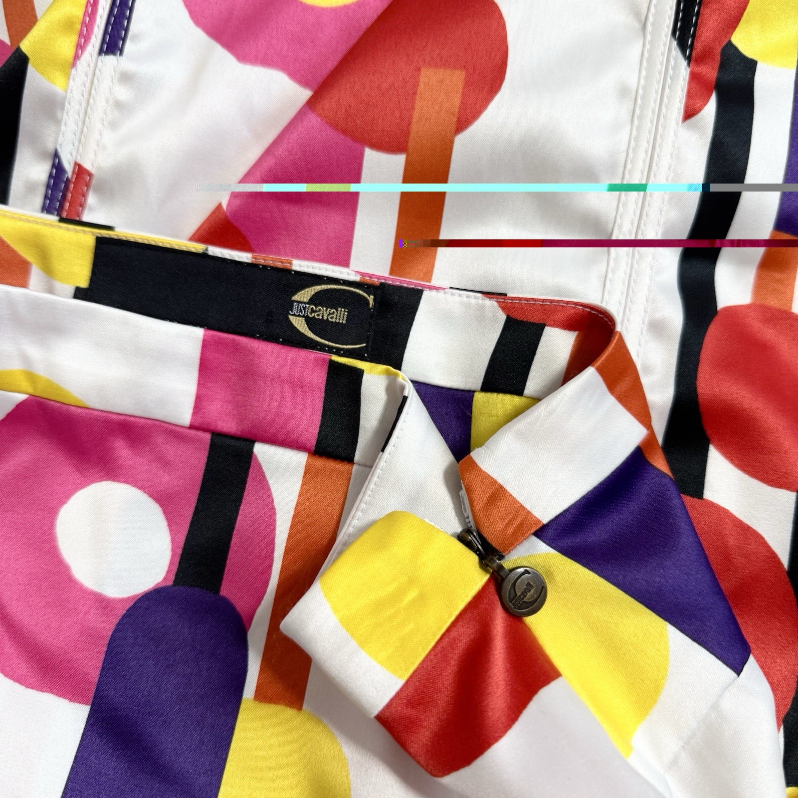 Vintage Y2K Roberto Cavalli Colorful Abstract Shape Silky Midi Skirt Medium Rare