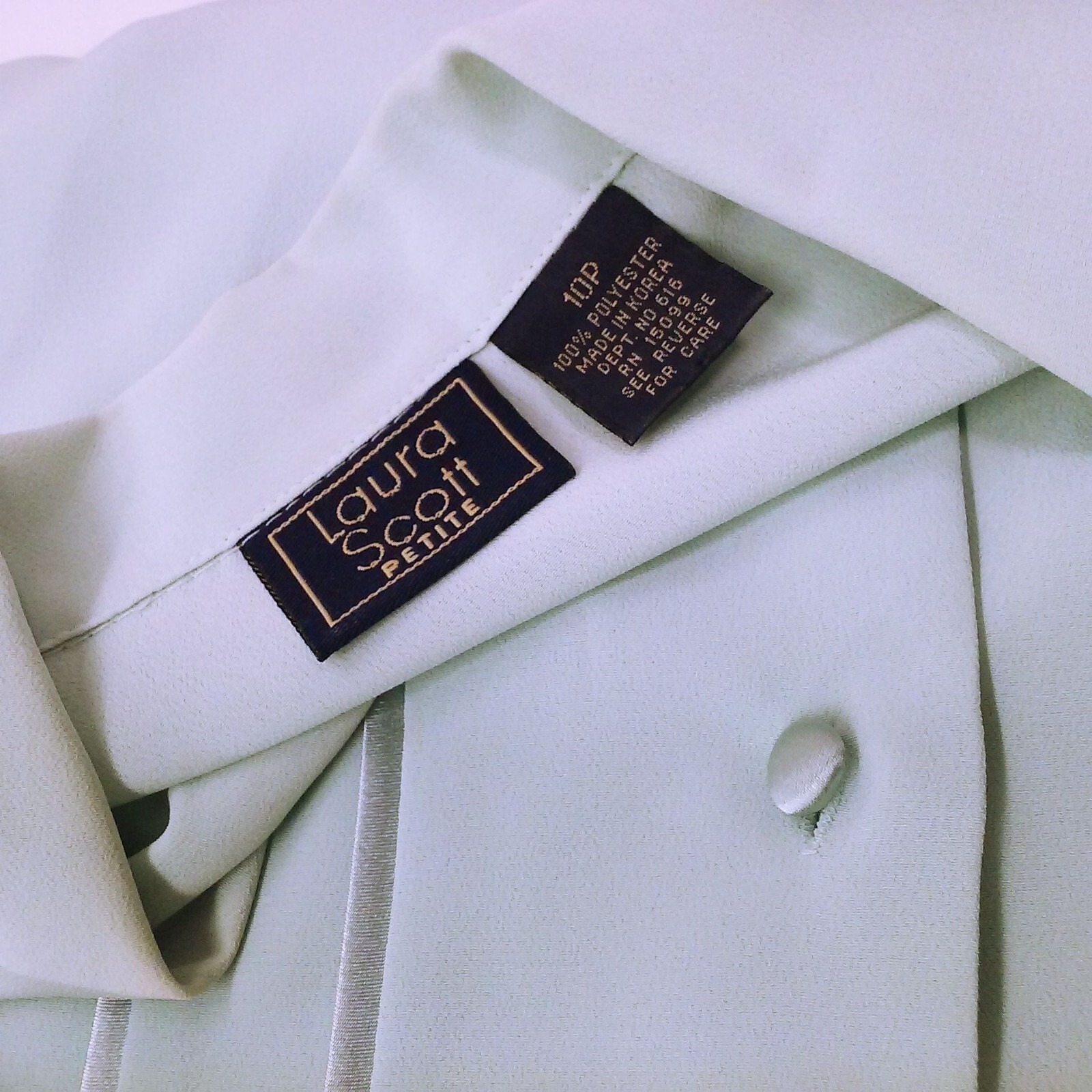 Vintage 90s Laura Scott Petite Blouse -10P Satin Stripe Power Shoulder Mint