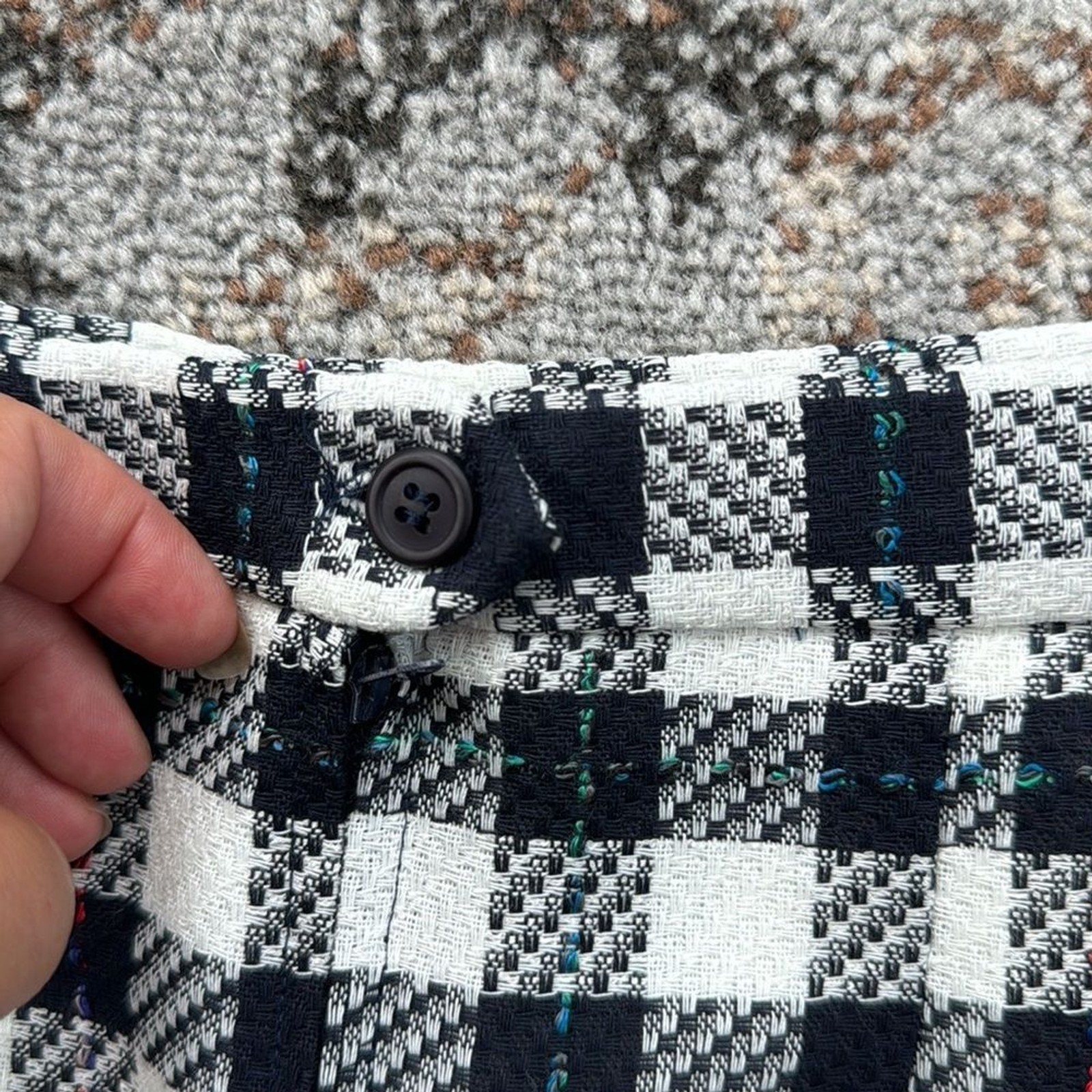 Vintage Rafael Linen Blend Plaid Skirt, Blazer & Purse Set Black White 16