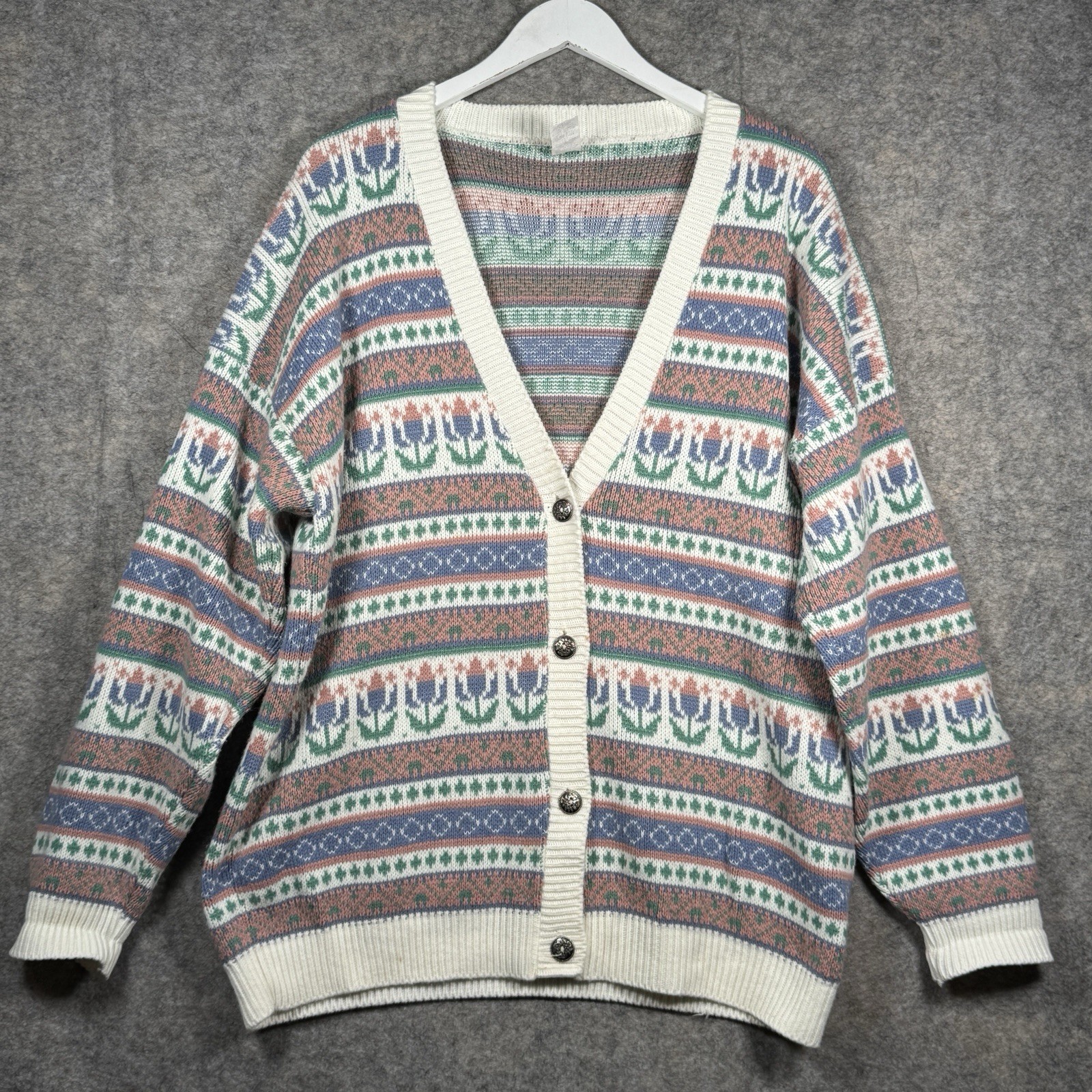 Vintage 90s Womens Floral All Over Print Patterned Cardigan Sweater Size 18W XL