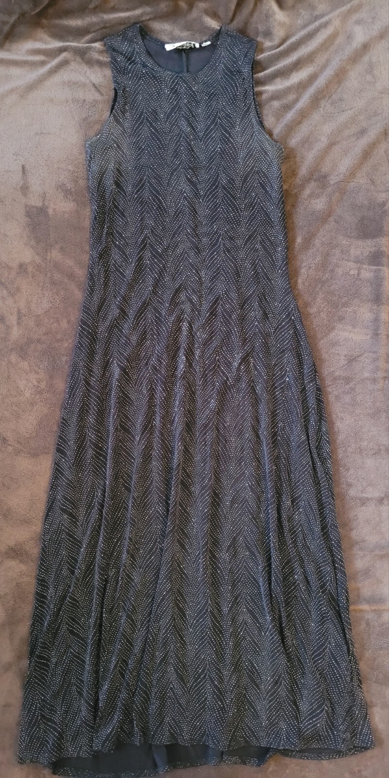 Vintage Marian And Maral Maxi Dress Black Silver Glitter Pattern Y2K 90s Grunge