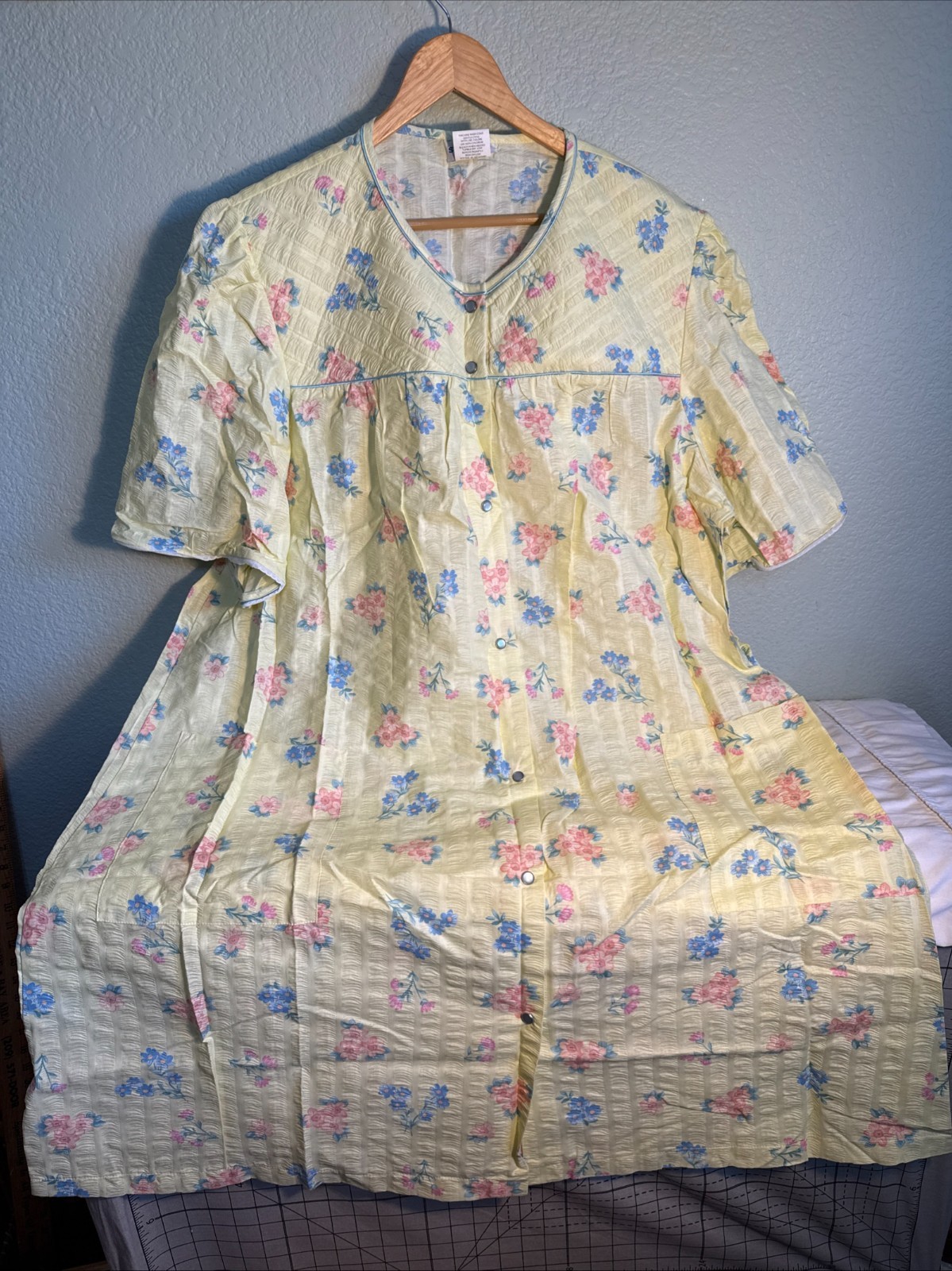 Vintage Smart Time Yellow Floral Seersucker Housecoat Robe 3X NOS NEW TAGS