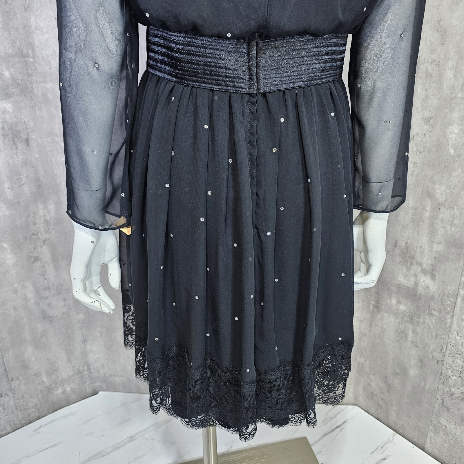 Vintage 80s Henri Bendel Liancarlo Illusion Neckline & Sleeves Black Dress Bow