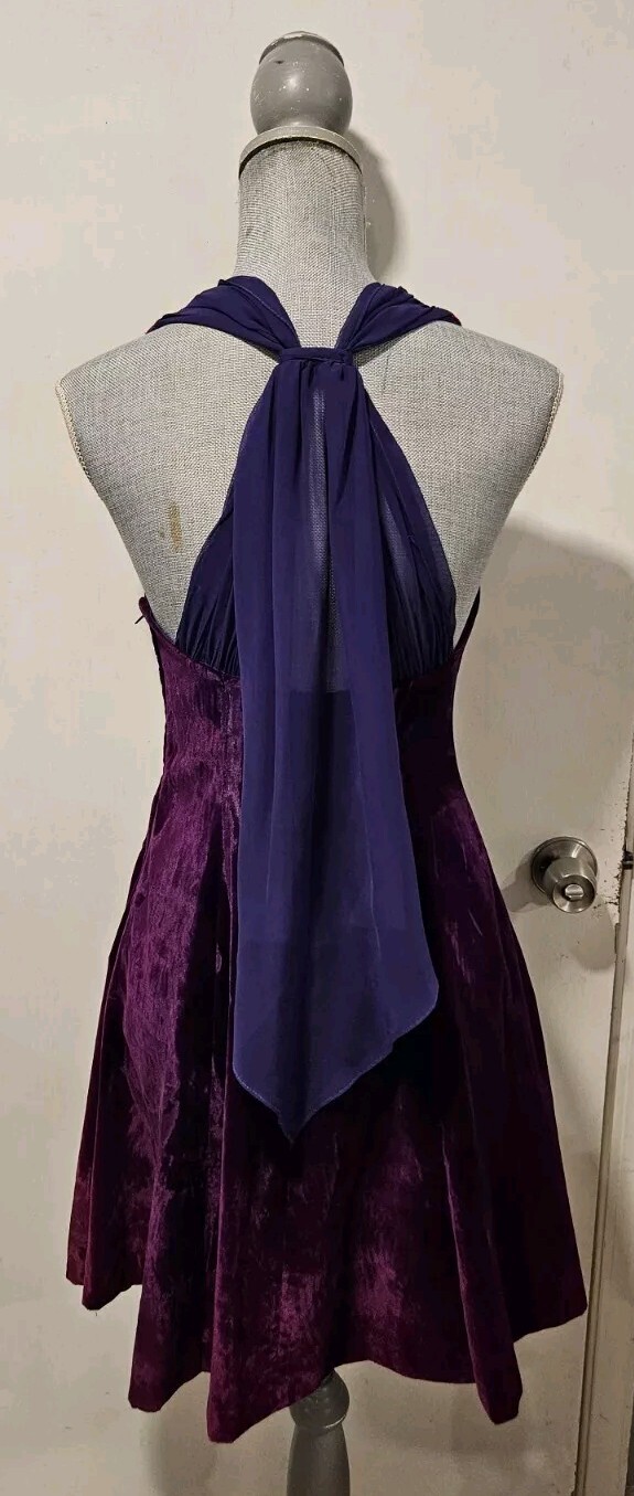 Scarlet Nite Size 5/6 Purple Velvet Mini Dress Chiffon Fit And Flare Vintage 80s