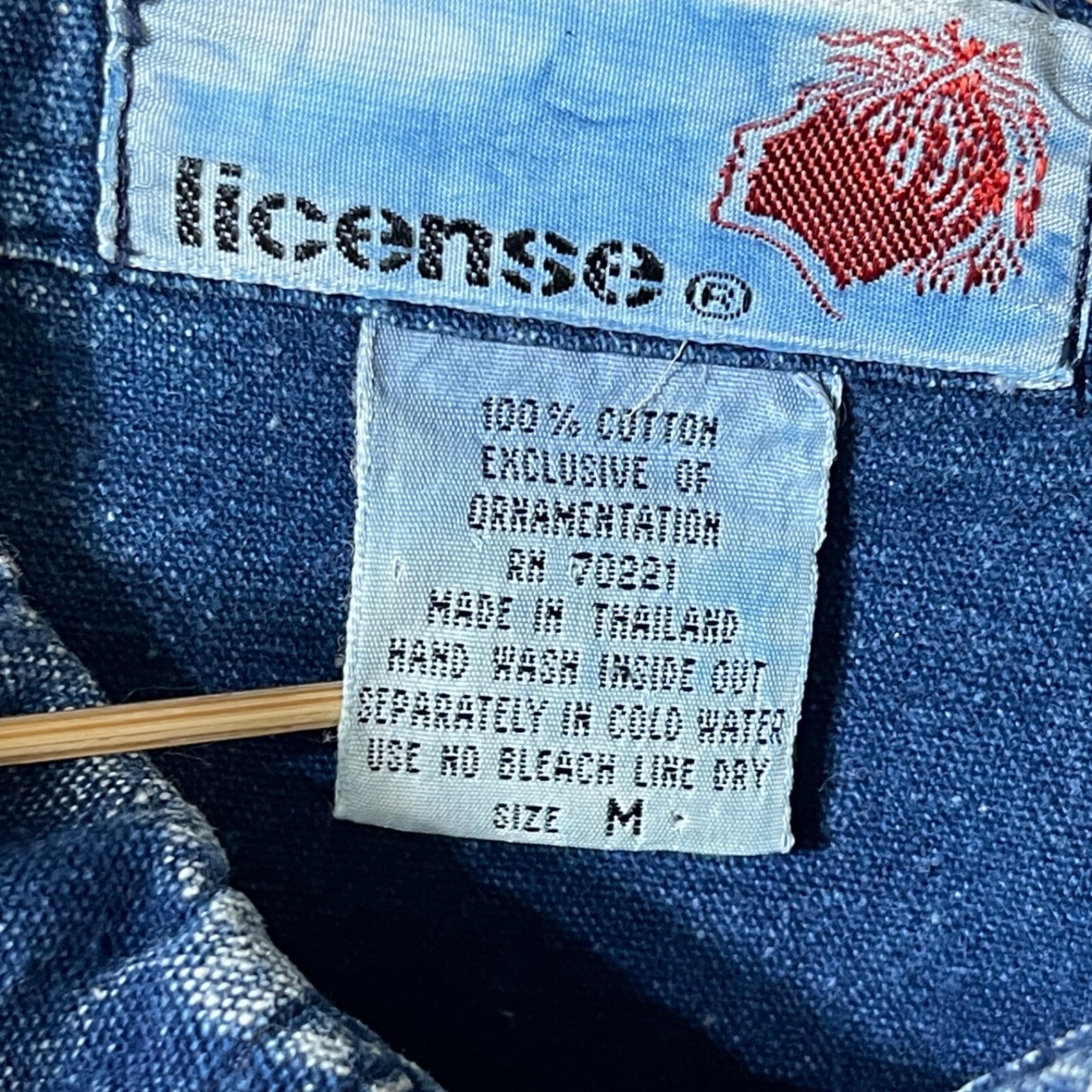 VTG LICENSE Womens M Embellished Blue Denim Jacket Shirt Embroidery Bling Beads
