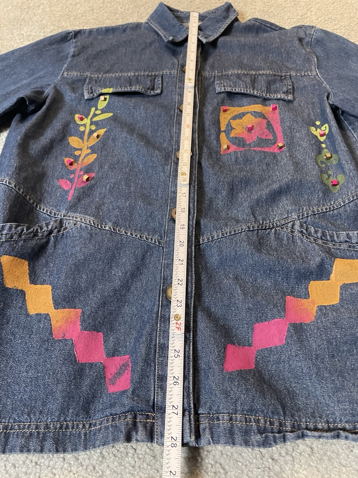 70s Saint Germain Chore Jacket Womens Sz M Blue Wearable Art Floral Country USA