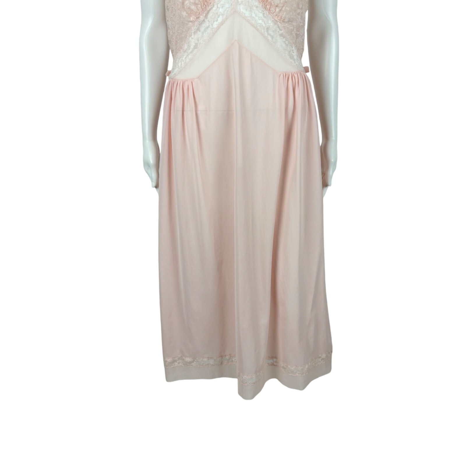 Vintage 40s Pink Nightie Women’s Medium Lace Bodice Dressing Night Gown Luxite